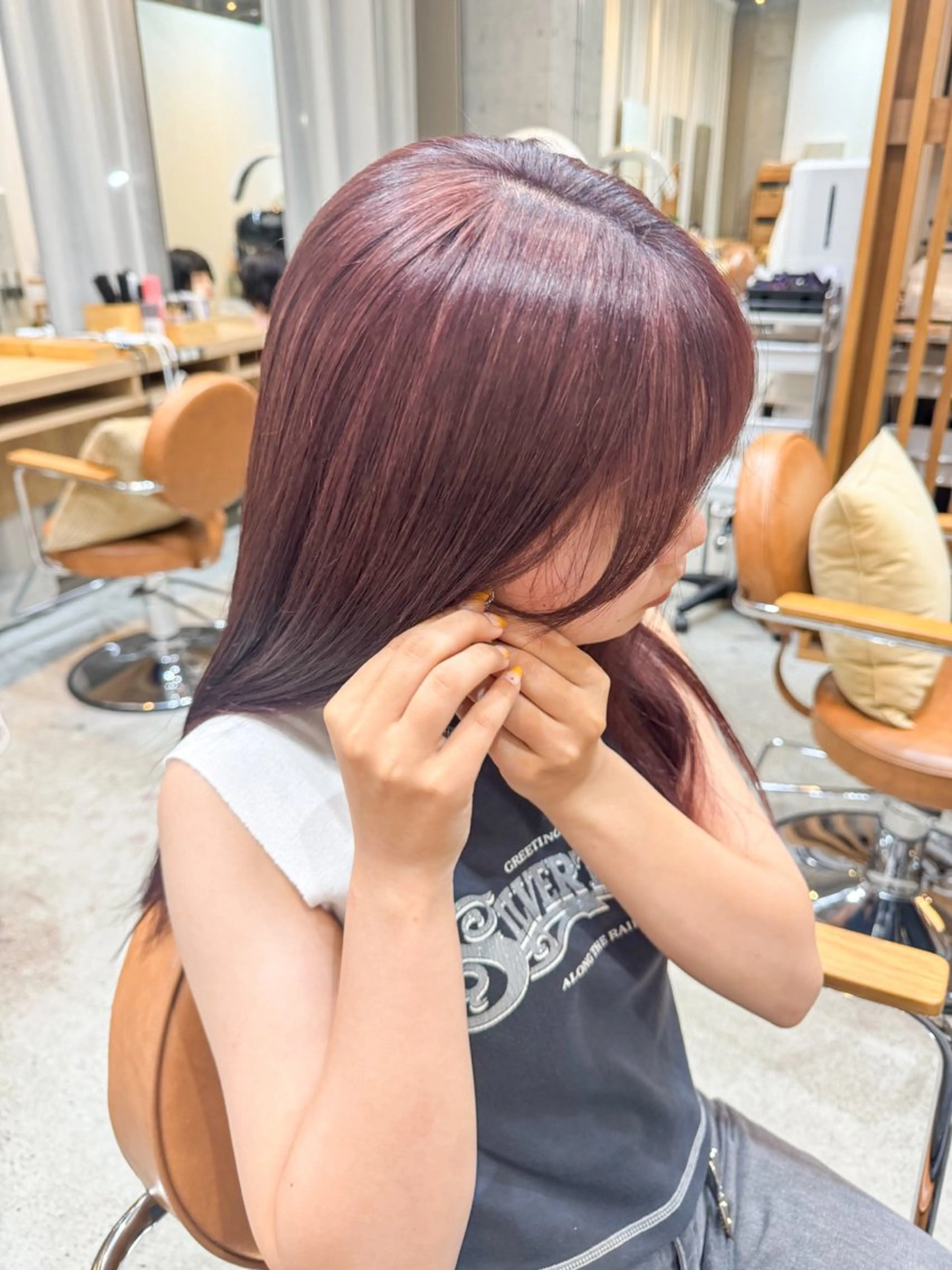セミロング カラー ヘアカラー トリートメント ヘッドスパ ヘアセット 🍒暖色/ダブルカラ ー　sakura🌸のヘアスタイル