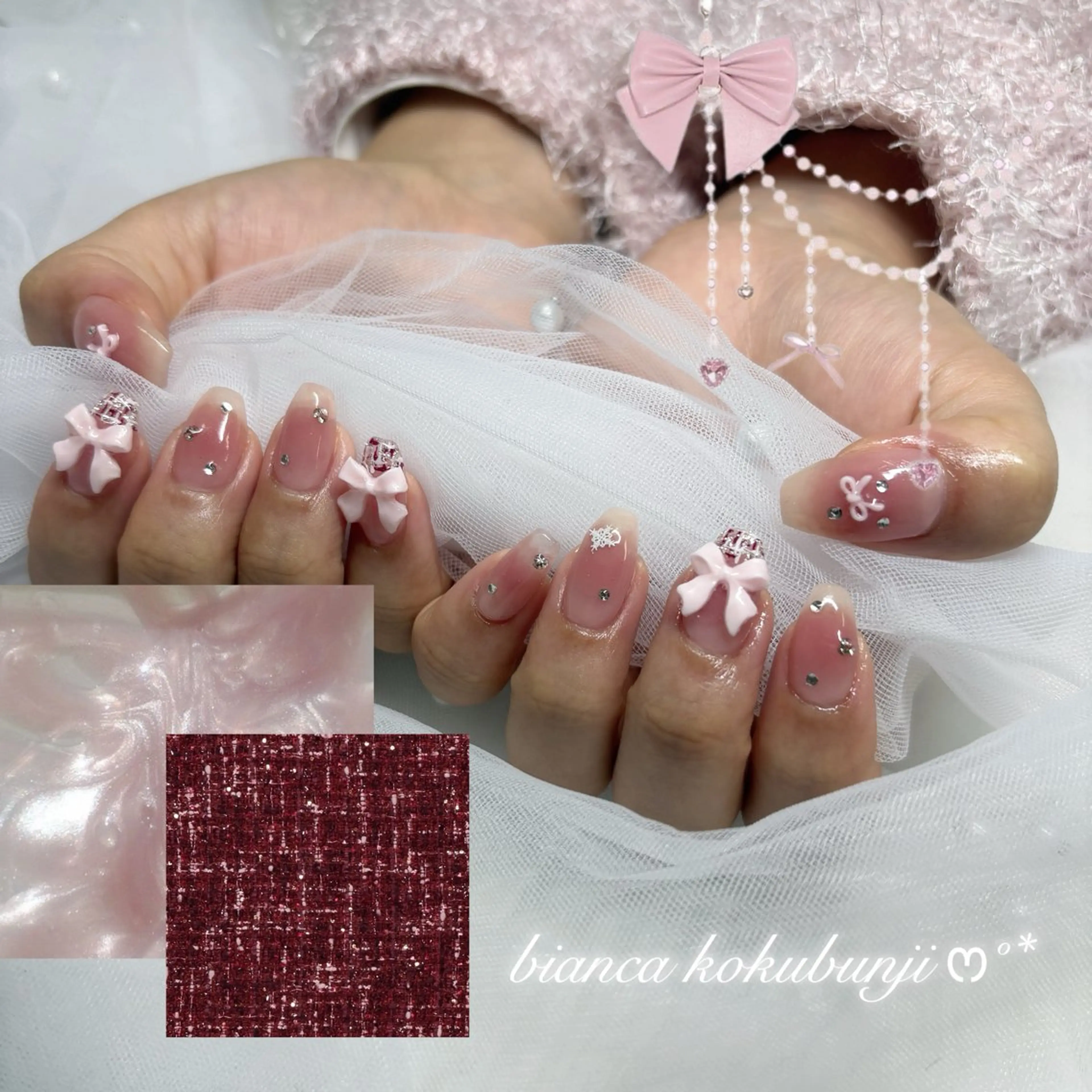 ネイル ボルドー チークネイル 持ち込み ピンク シンプルネイル ハンドネイル *Bianca国分寺 IGUCHI✮*｡ﾟのネイルデザイン