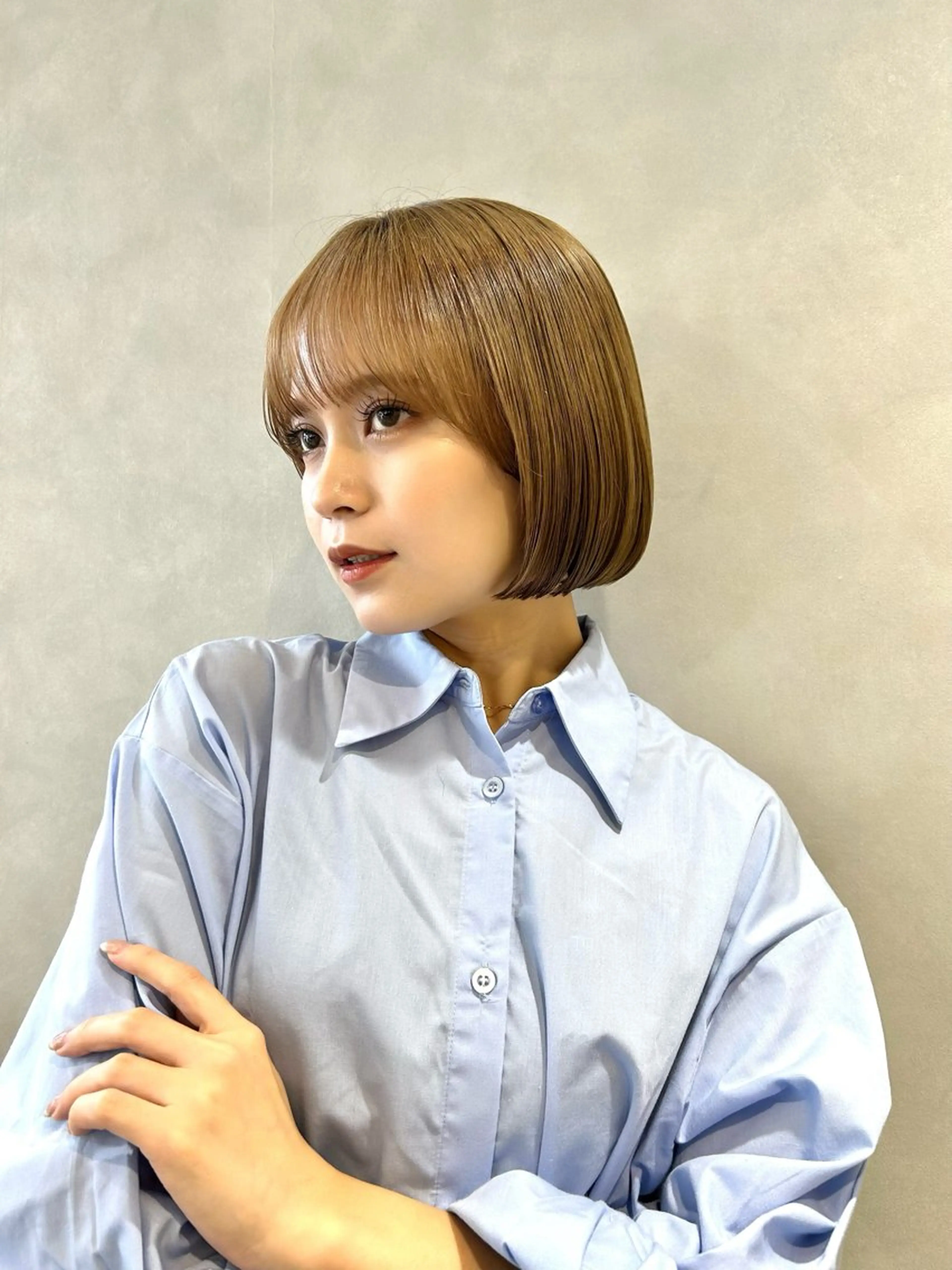 ショート ボブ カット 縮毛矯正 結べるくびれボブ/透 明感カラーtaigaのヘアスタイル