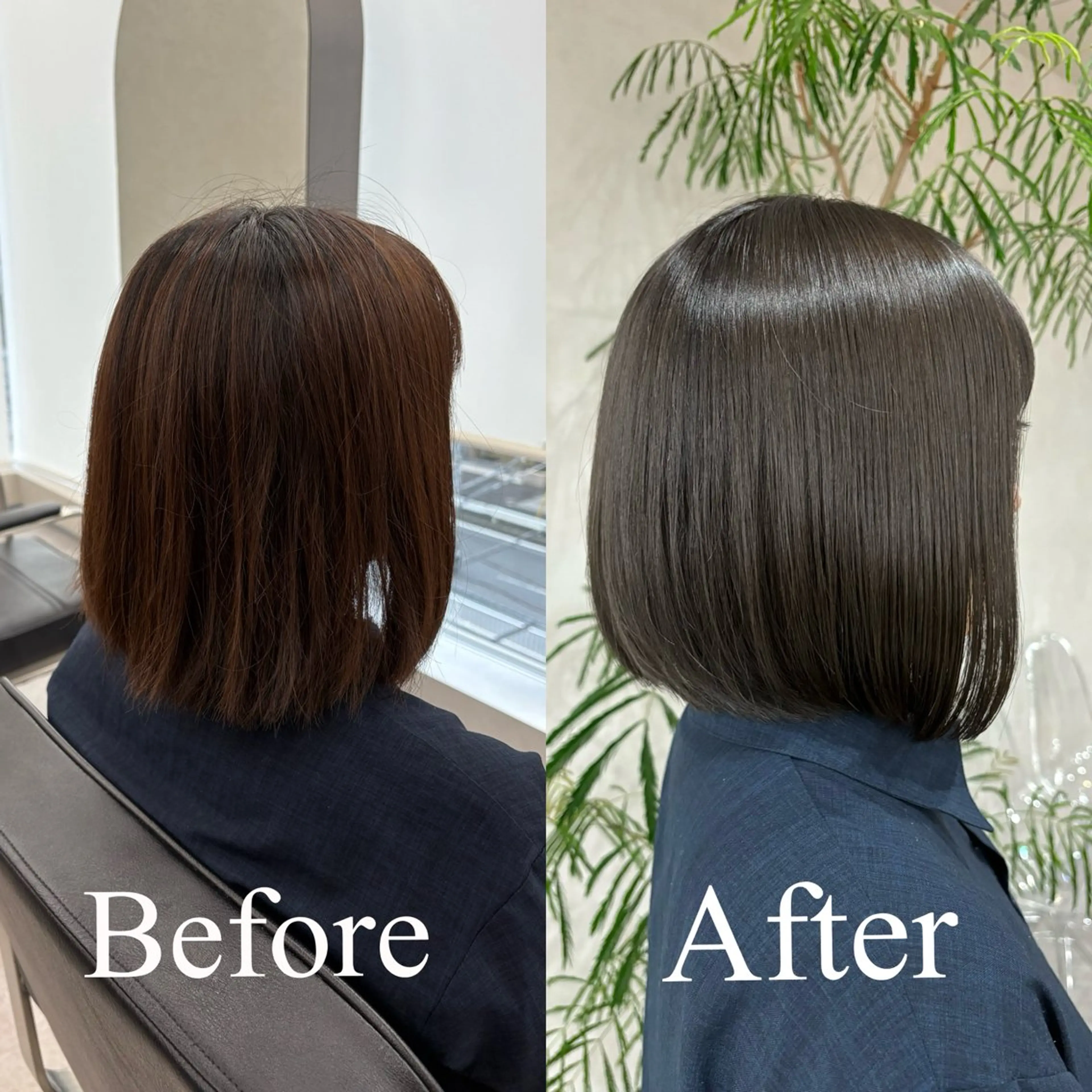 ミディアム カラー ダークグレー ダークグレージュ グレージュ ボブ カット ヘアカラー トリートメント qumu 横浜所属・透明感カラー/ボブ/ 髪質改善ストレートのヘアスタイル