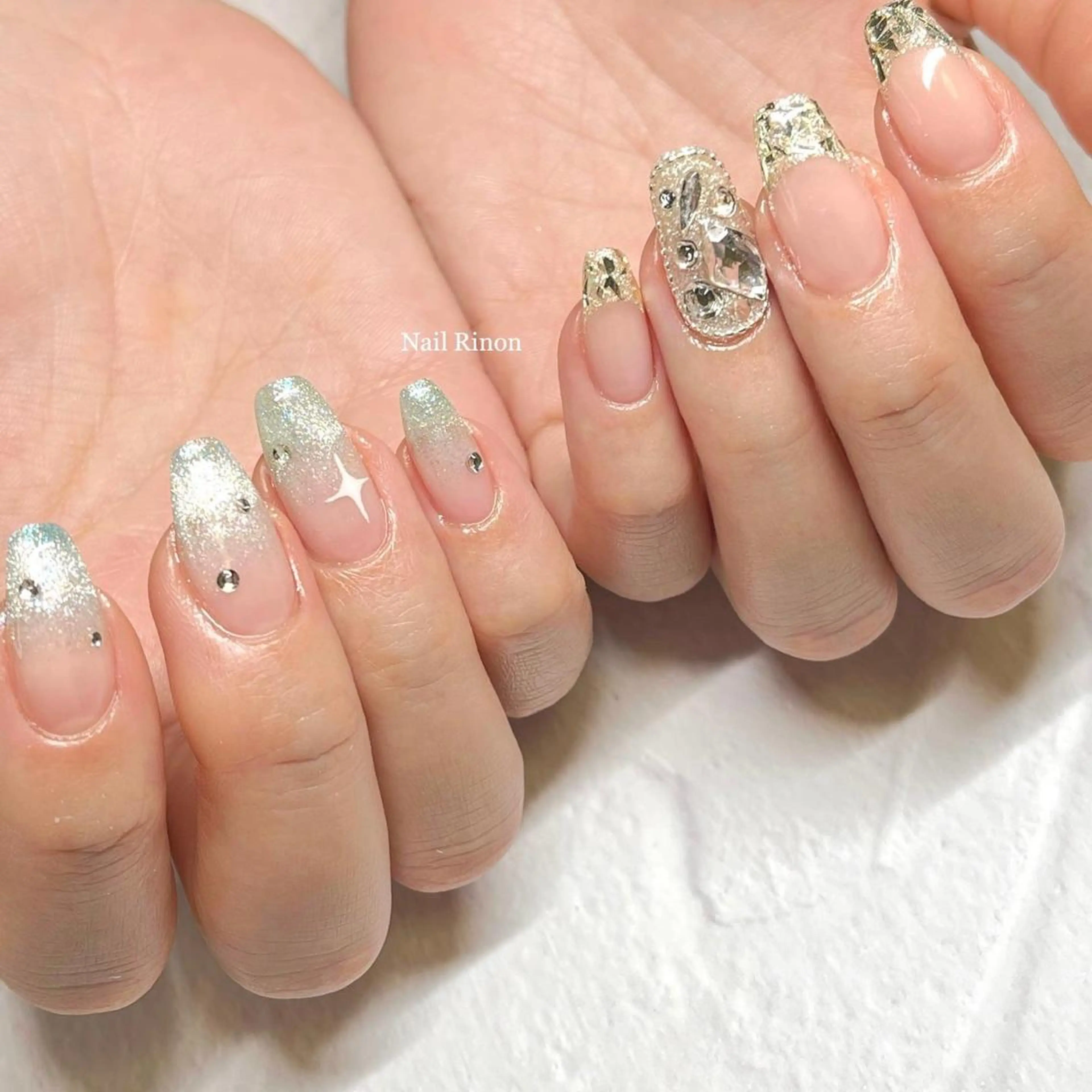 ネイル フレンチネイル ガラスフレンチ グラデーション マグネットネイル ハンドネイル Nail Rinonのネイルデザイン