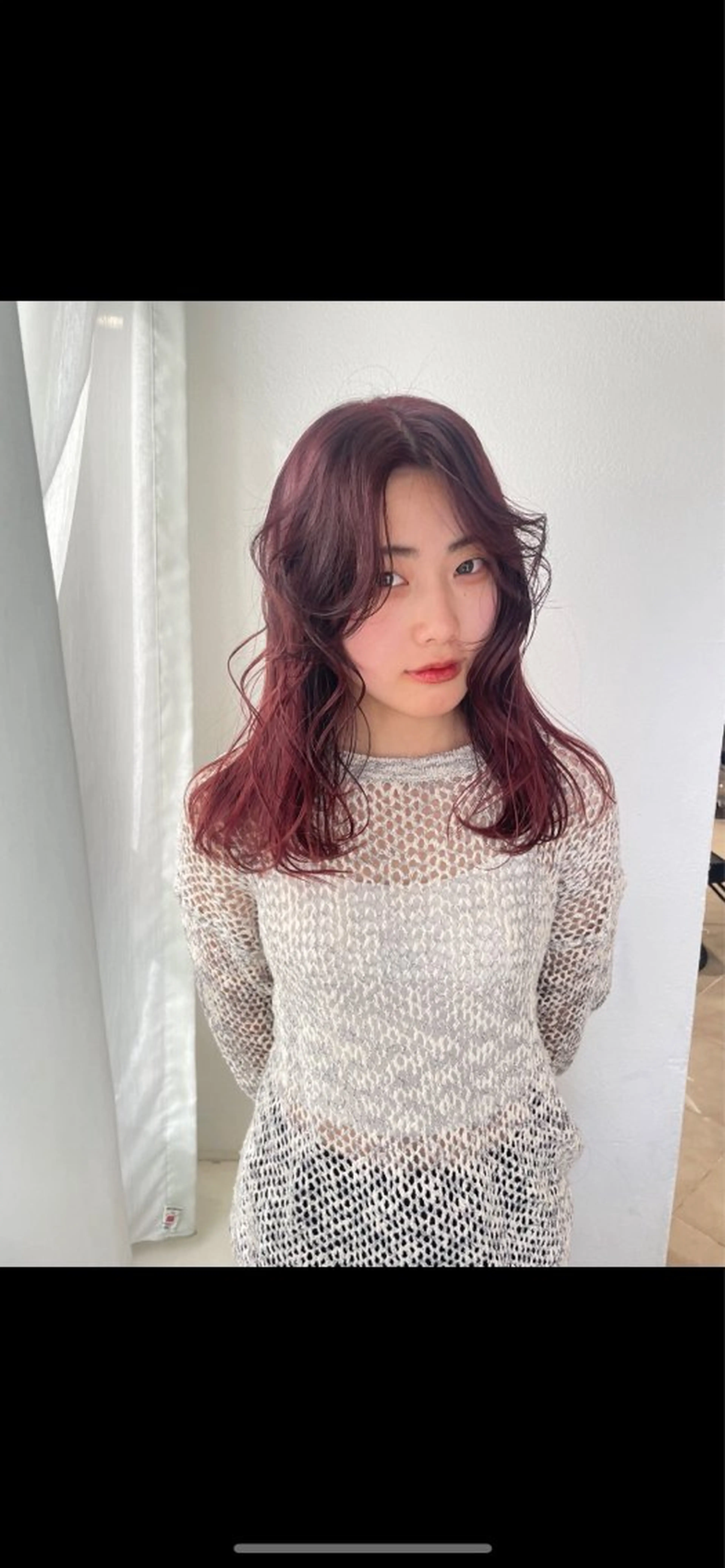 ミディアム カラー ブリーチ ボルドーカラー ダブルカラー ブリーチなしカラー HIBIKI/原宿 ハッシュカット🪄のヘアスタイル