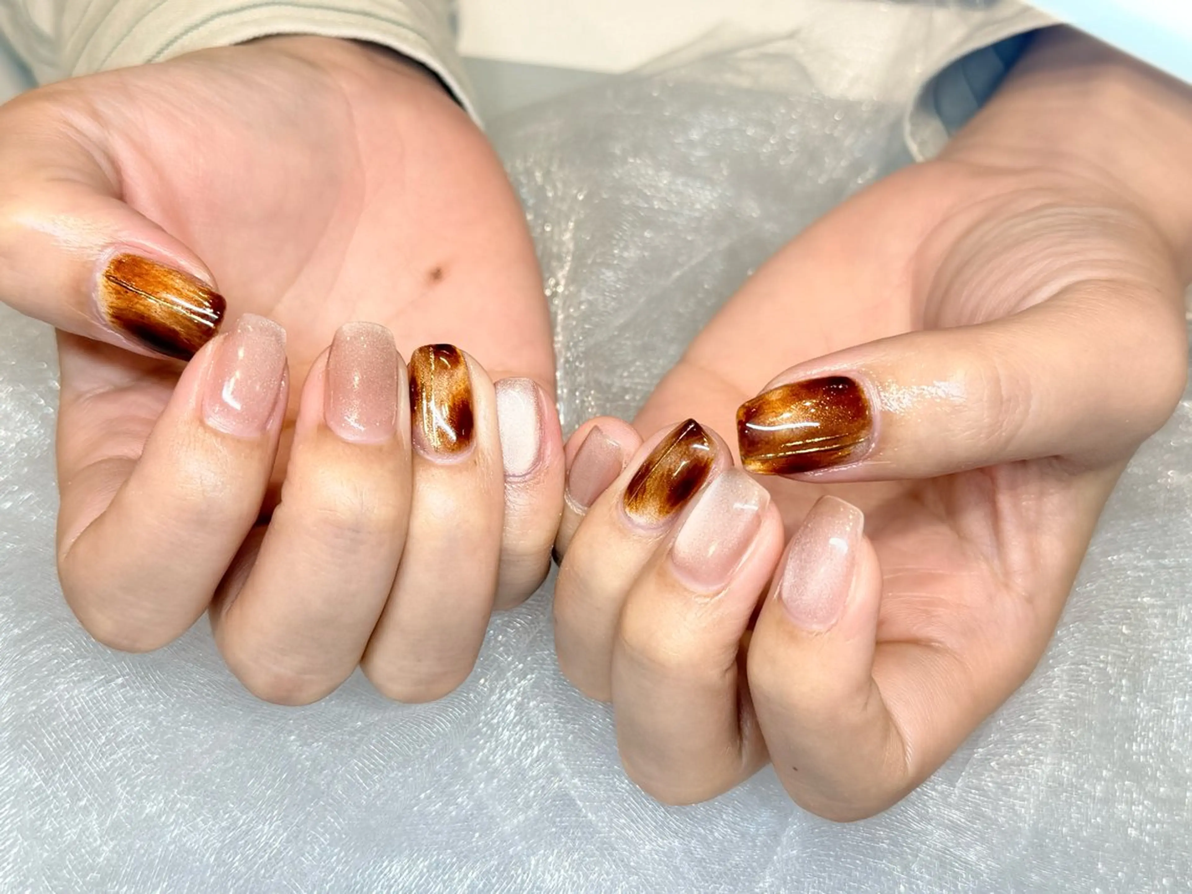 ネイル オーロラネイル クリアネイル 長さ出し ジェルネイル 韓国ネイル ハンドネイル best nailのネイルデザイン