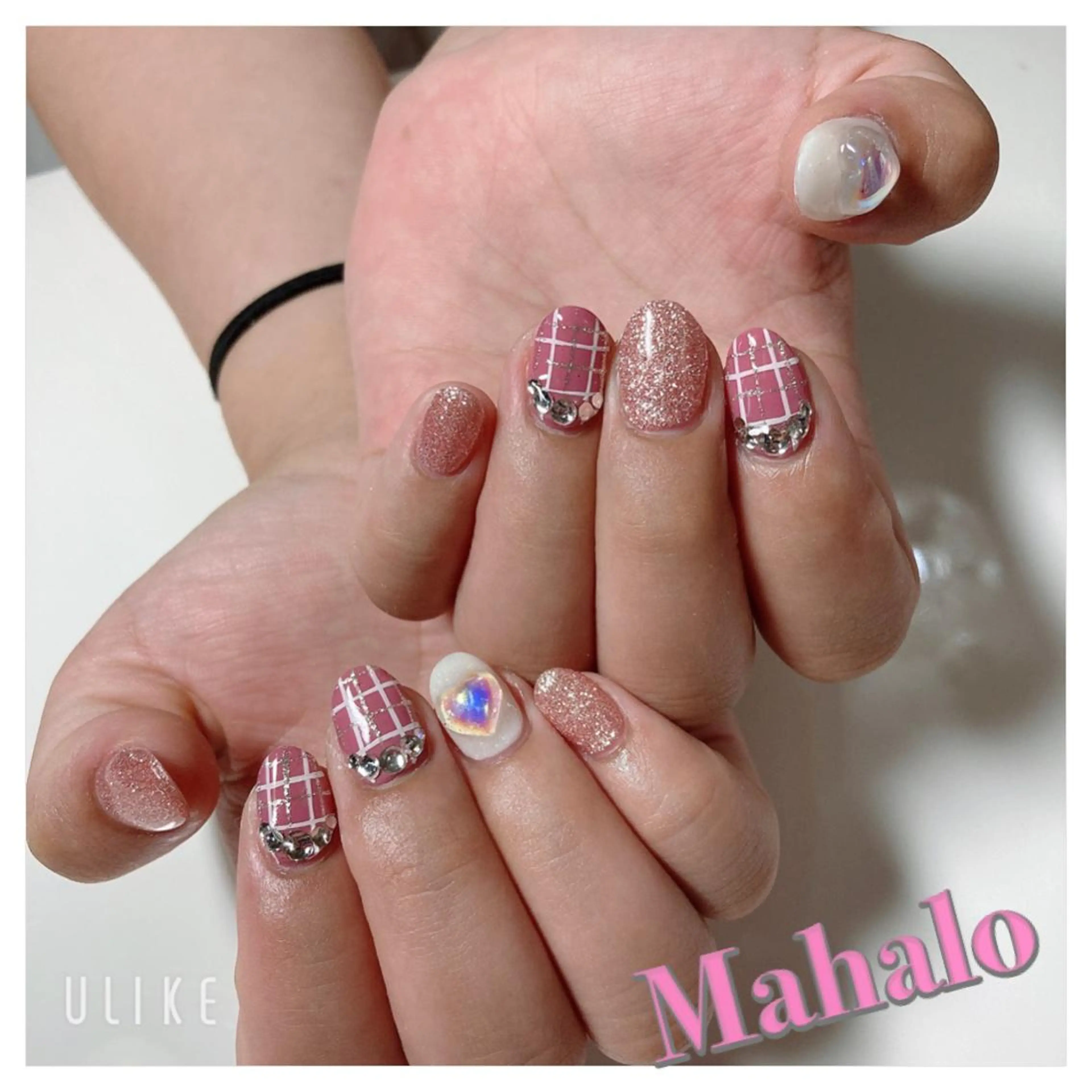 ネイル ハート ラメ(グリッター) ピンク Nail Salon Mahaloのネイルデザイン