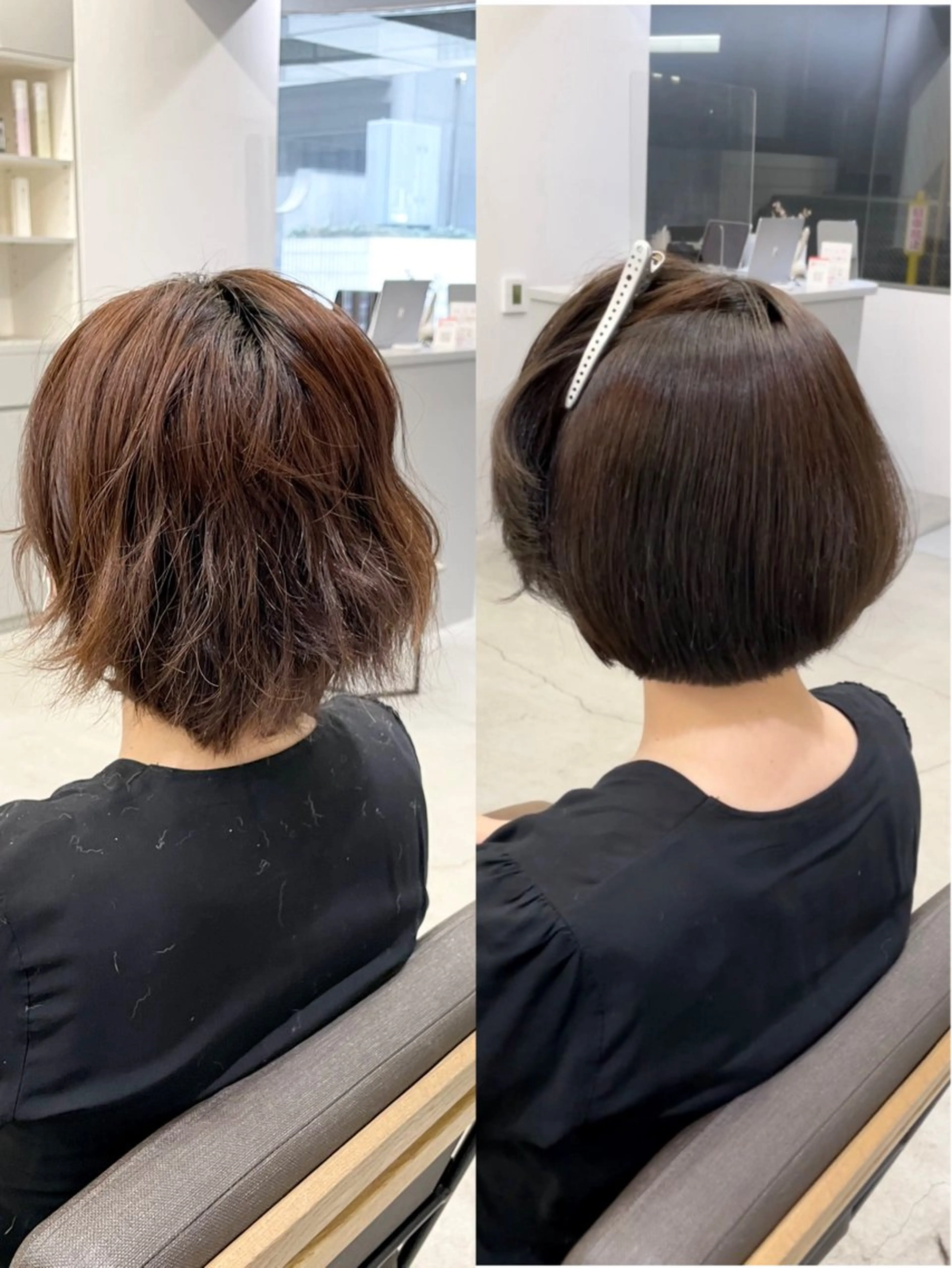 ショート カラー パーマ 髪質改善 縮毛矯正 ストレートパーマ カット ヘアカラー 縮毛矯正 トリートメント 美髪への最善策を貴方 へ✨凄い艶髪✨萩原のヘアスタイル