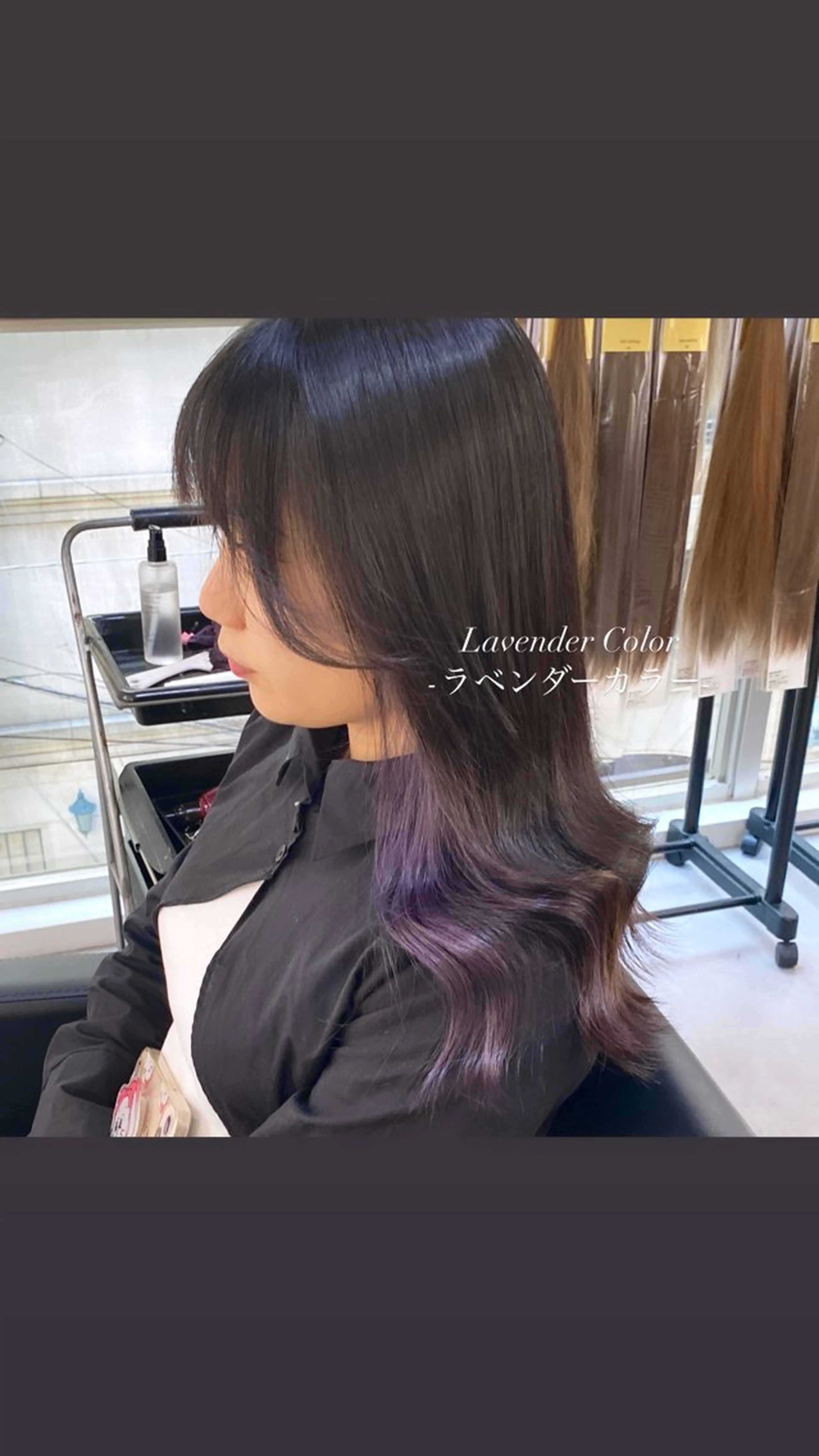 セミロング カラー イヤリングカラー ラベンダーカラー ヘアカラー ミルクティーベージュ /ピンク/大阪/堀江のヘアスタイル