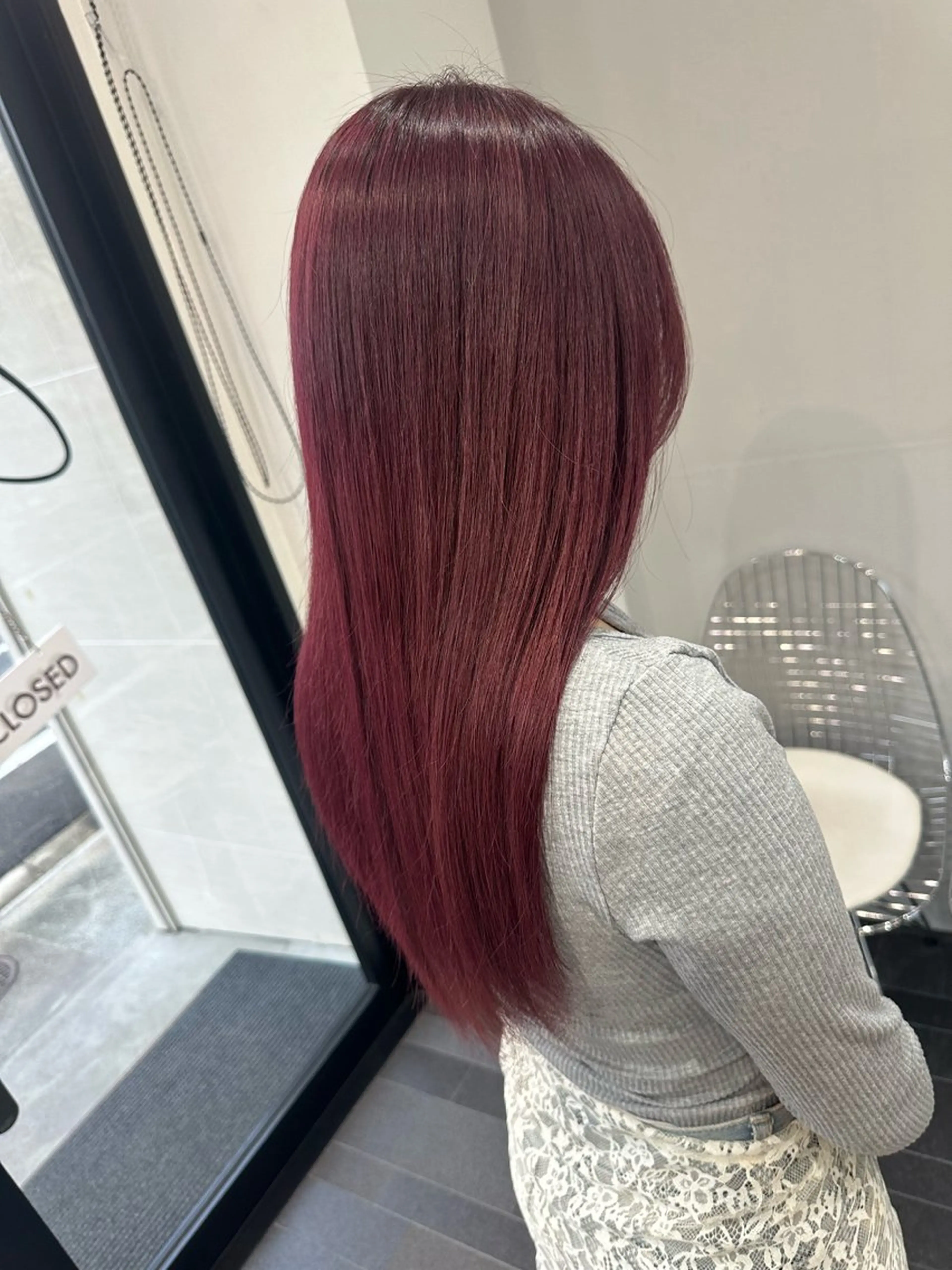 ロング カラー ブリーチ ボルドーカラー レッドカラー ロング トリートメント ヘアカラー 透明感/ブリーチ縮毛 /髪質改善/星野純一のヘアスタイル