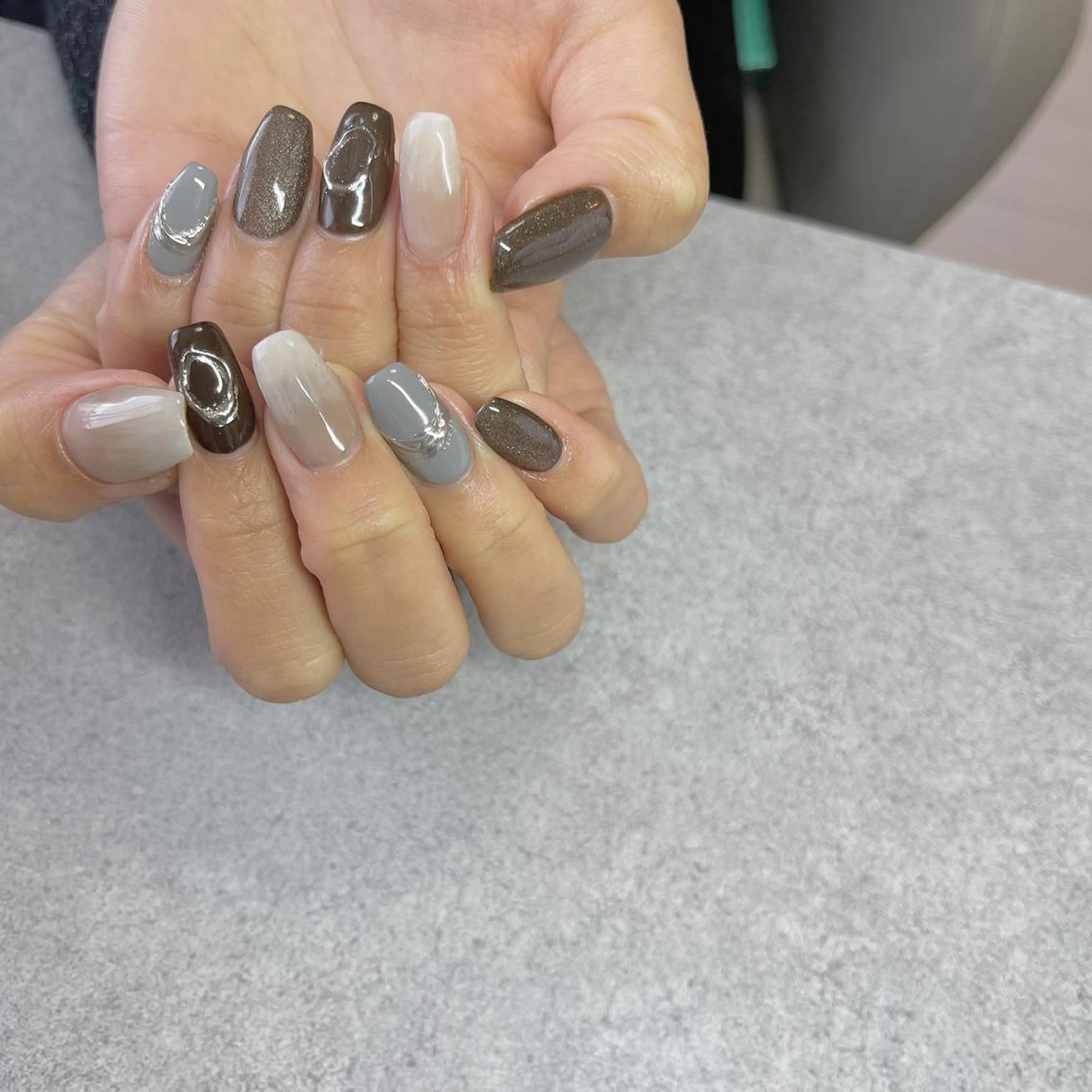 ネイル アートネイル ブラウン フットネイル フレンチネイル ジェルネイル Nail Salon ECLAREのネイルデザイン
