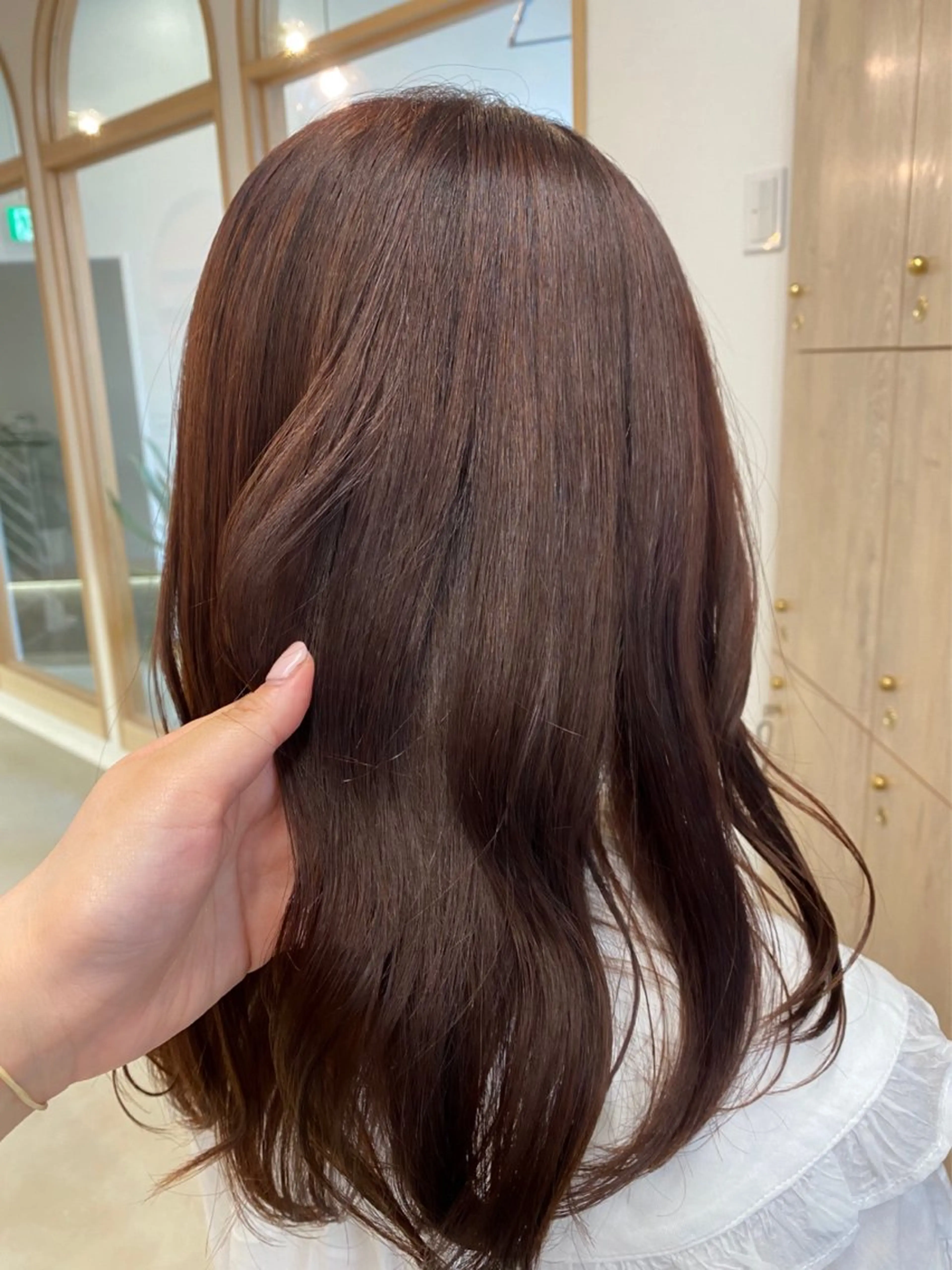 セミロング ピンクブラウン カット ヘアカラー トリートメント sanae /透明感カラーのヘアスタイル