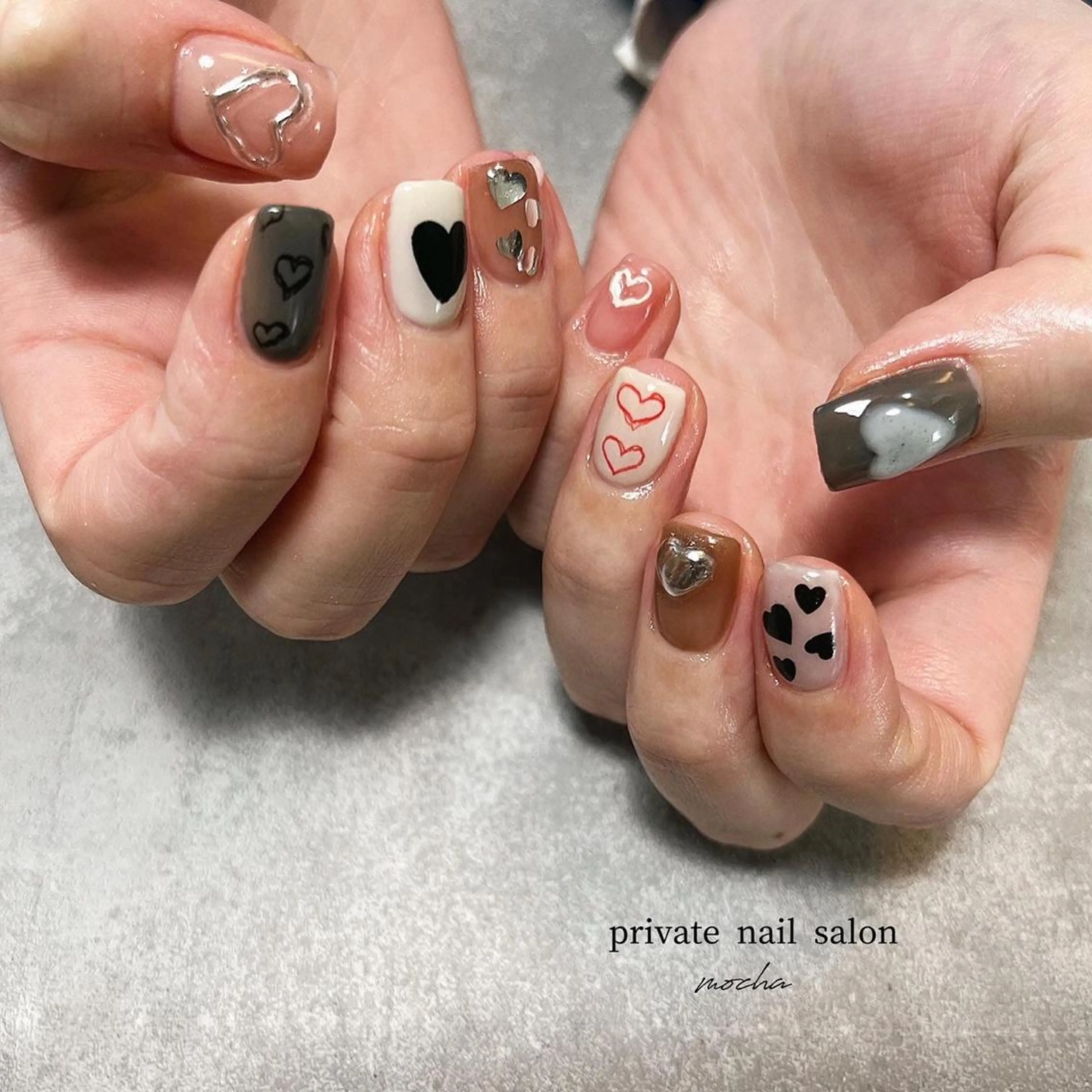 ネイル カジュアル チークネイル フレンチネイル ジェルネイル マグネットネイル ハンドネイル mocha nailのネイルデザイン