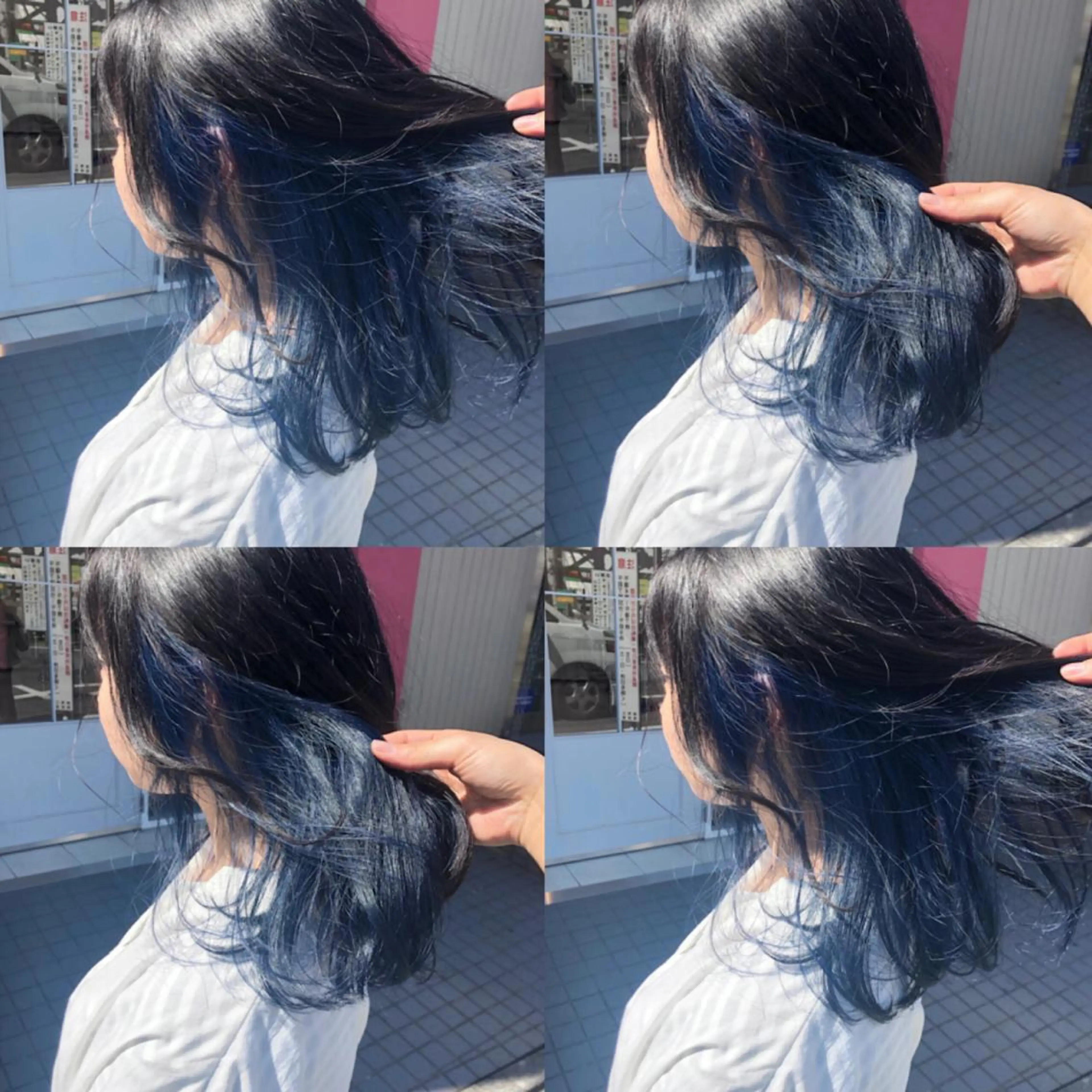 ミディアム カラー ブリーチ ブルーカラー ネイビーカラー HOLON池袋所属・ウルフカット ハッシュカット/七海のヘアスタイル