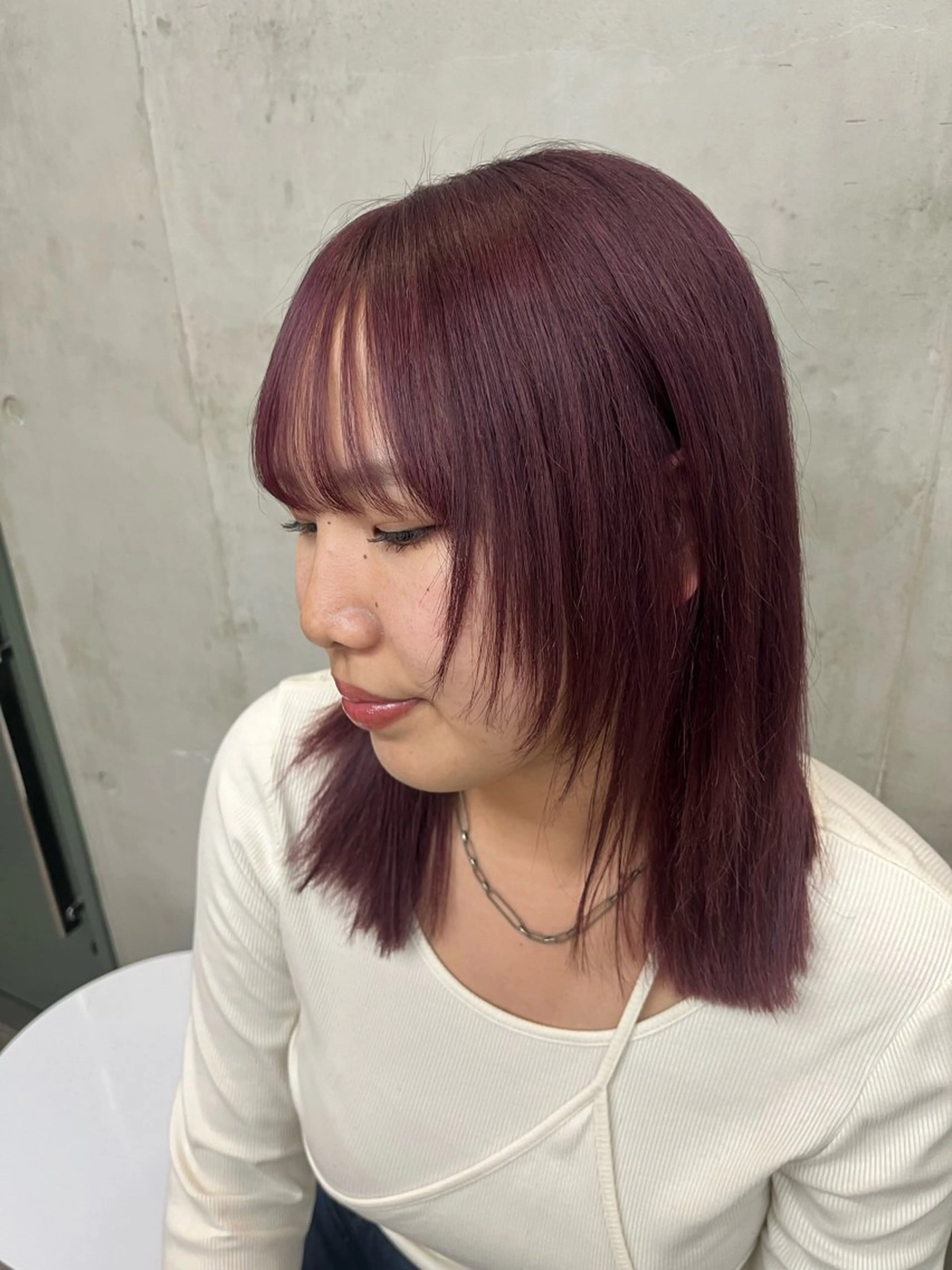 セミロング ピンクラベンダー 顔周りカット ヘアカラー SALT WATER所属・🫐 𝐌𝐚𝐨 🫐ボブモデル募集のヘアスタイル