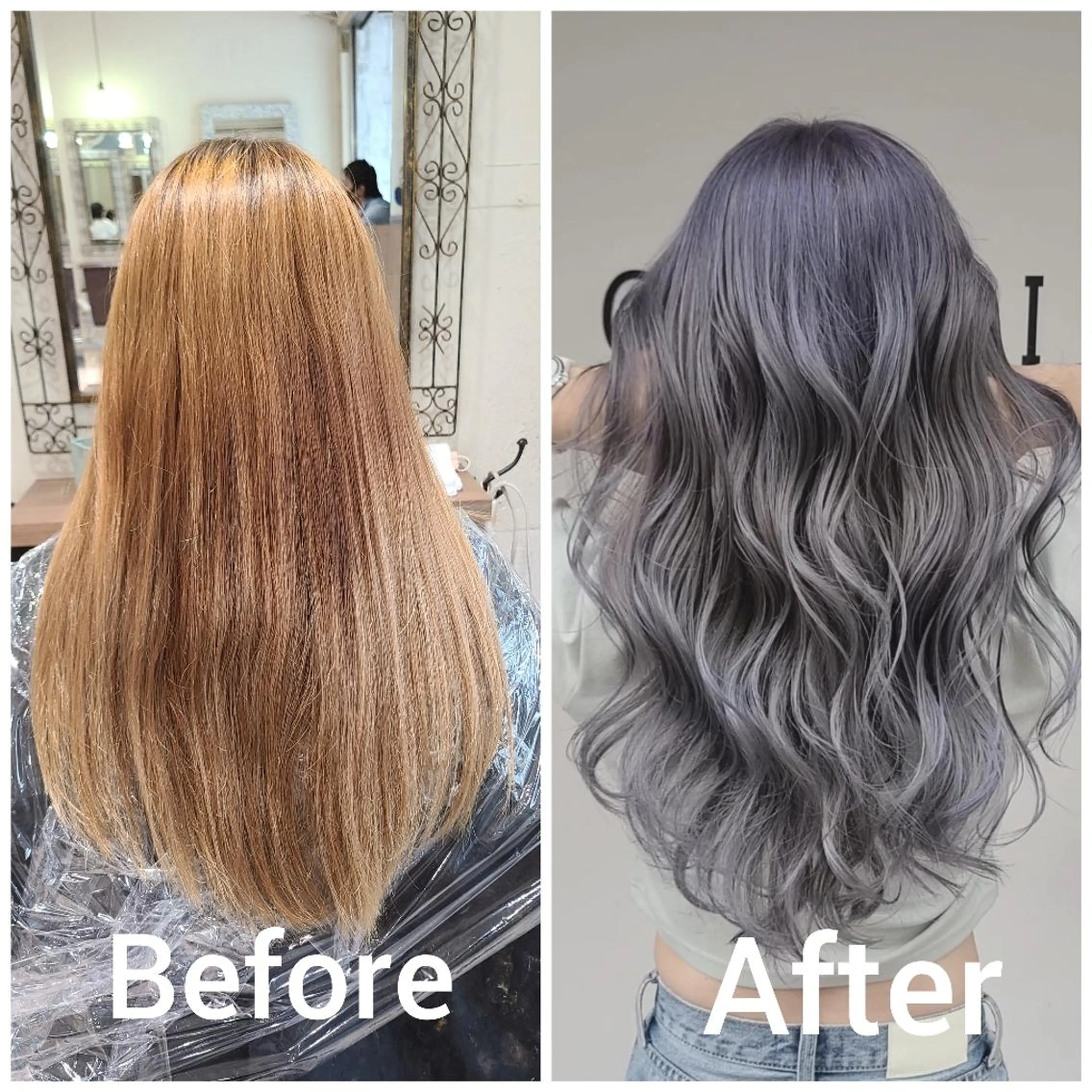 ロング カラー アッシュ アッシュグレー バレイヤージュ ベージュカラー ブリーチ ヘアカラー cherie所属・大内 格のヘアスタイル