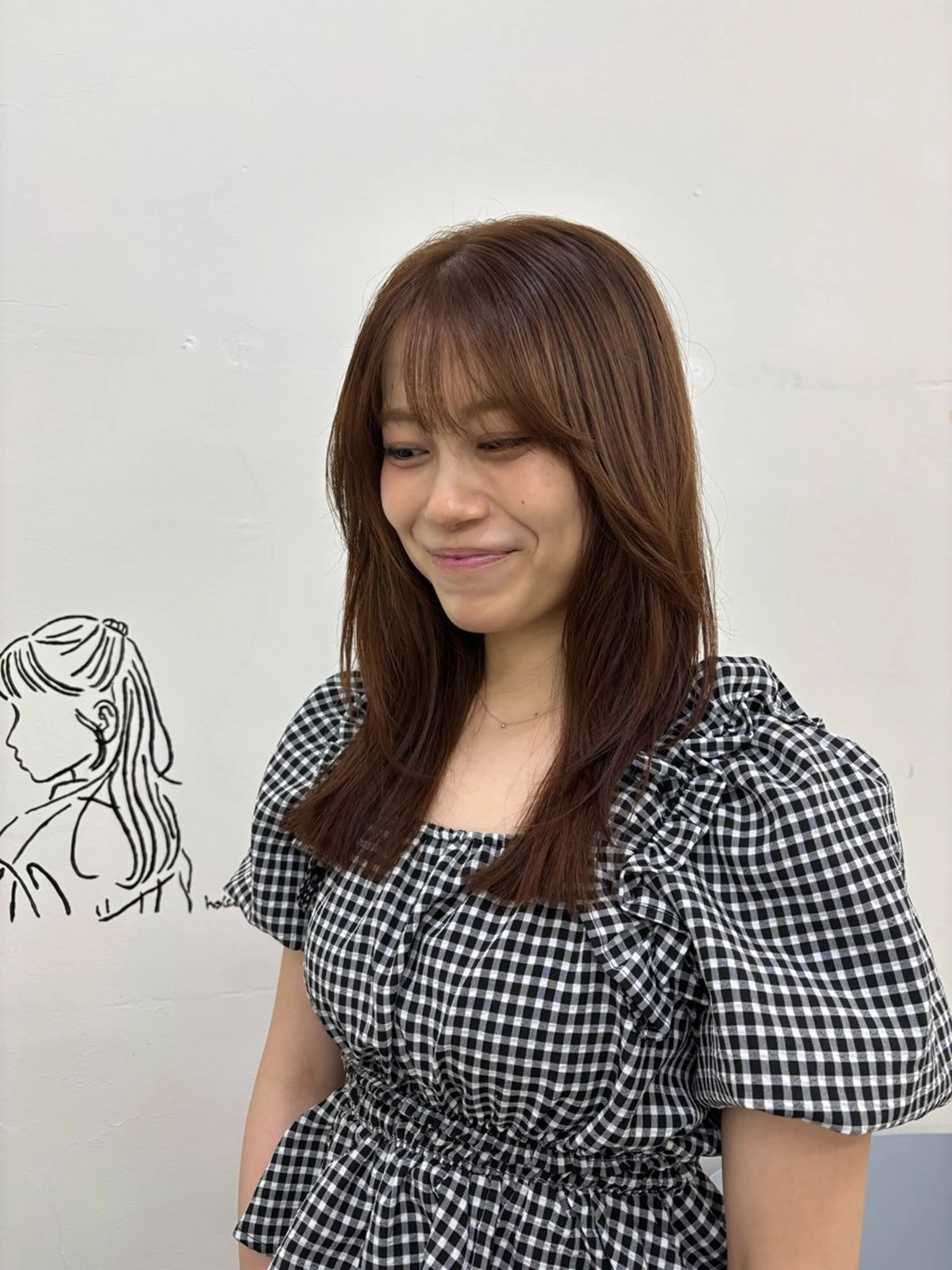 ミディアム カラー かきあげバング 似合わせカット 小顔カット カット 似合わせ美髪ヘア✨ 天王寺．阿倍野🌈のヘアスタイル