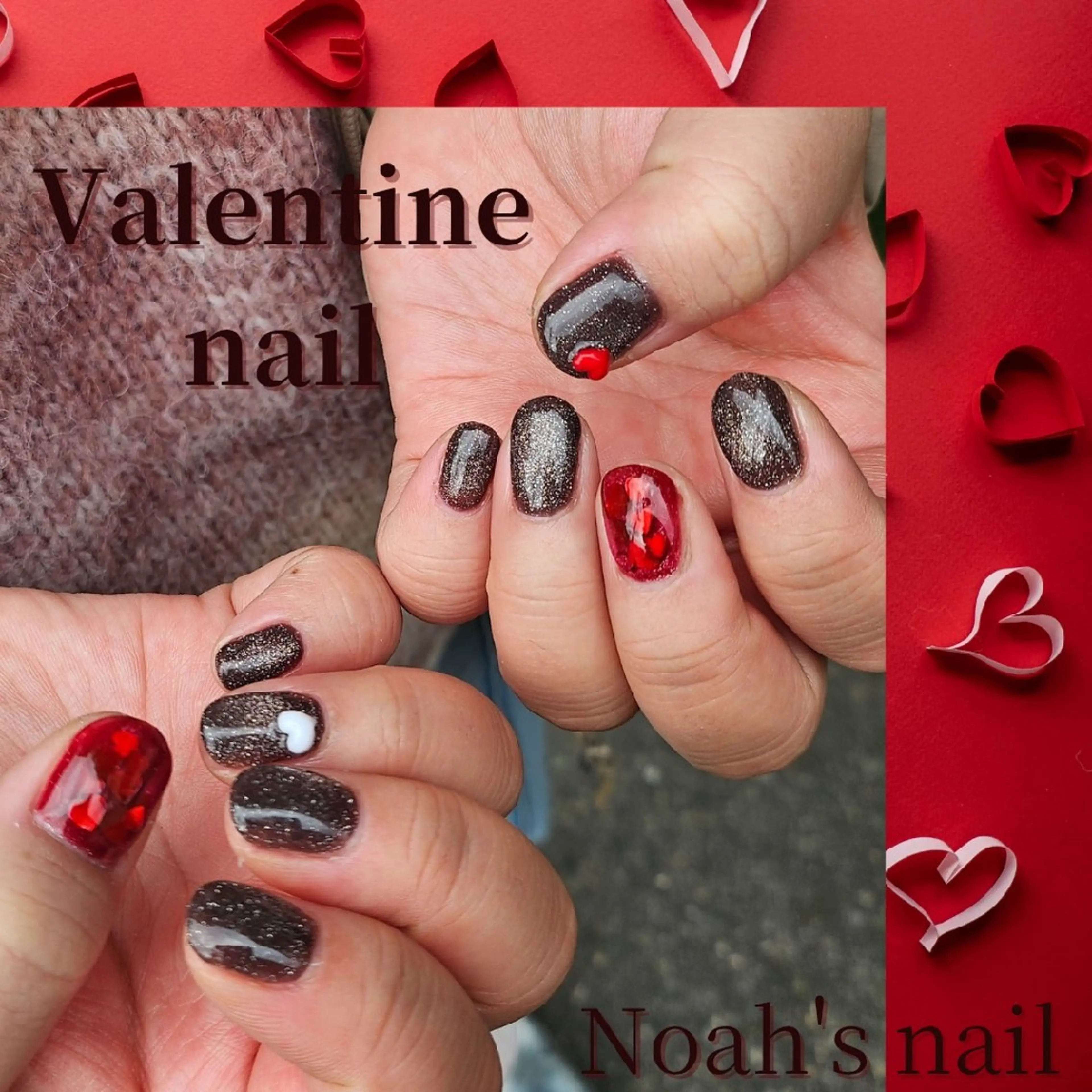 ネイル ハート マグネットネイル バレンタイン Noah'snail   のネイルデザイン