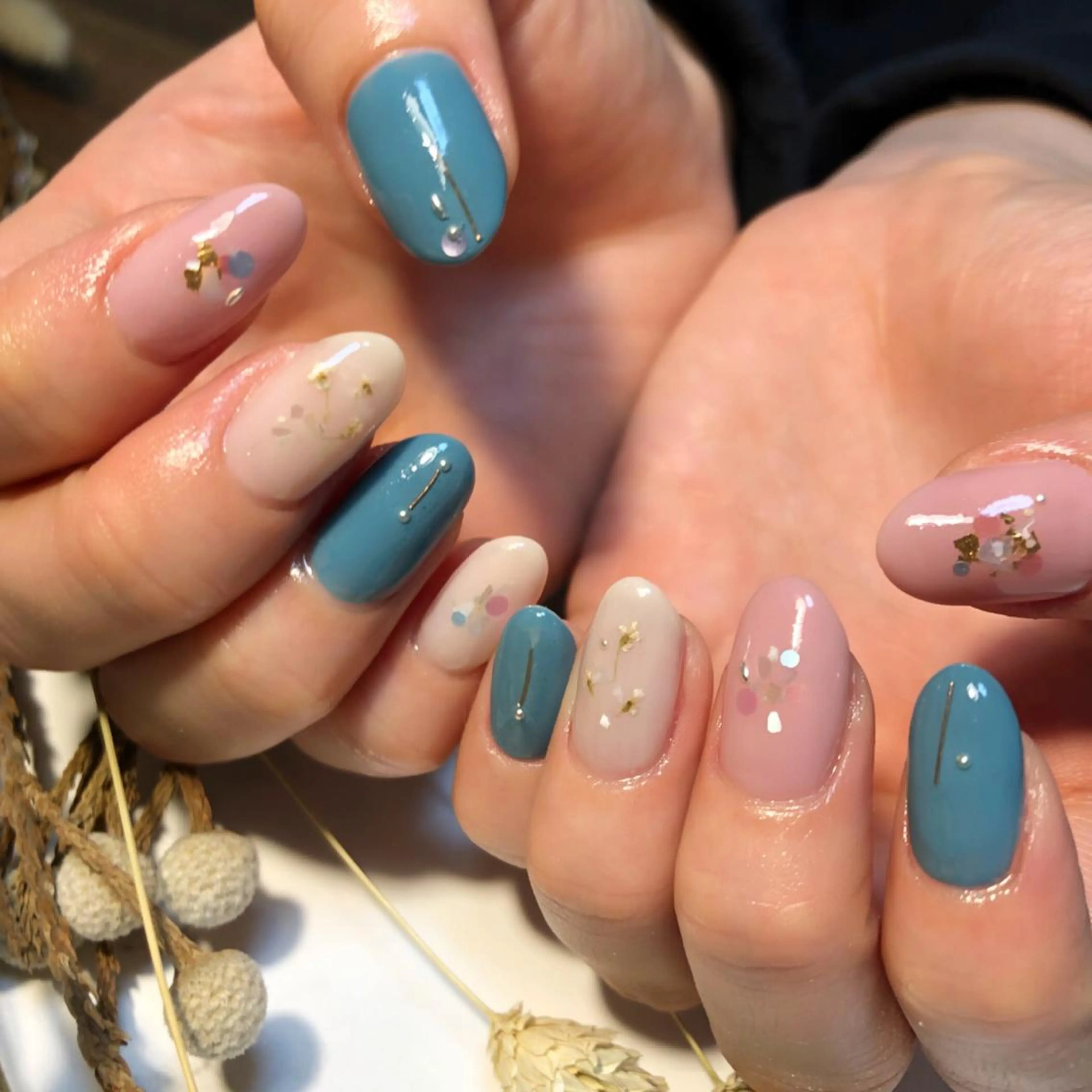 ネイル ブルー ハンドネイル Nail salon Museのネイルデザイン