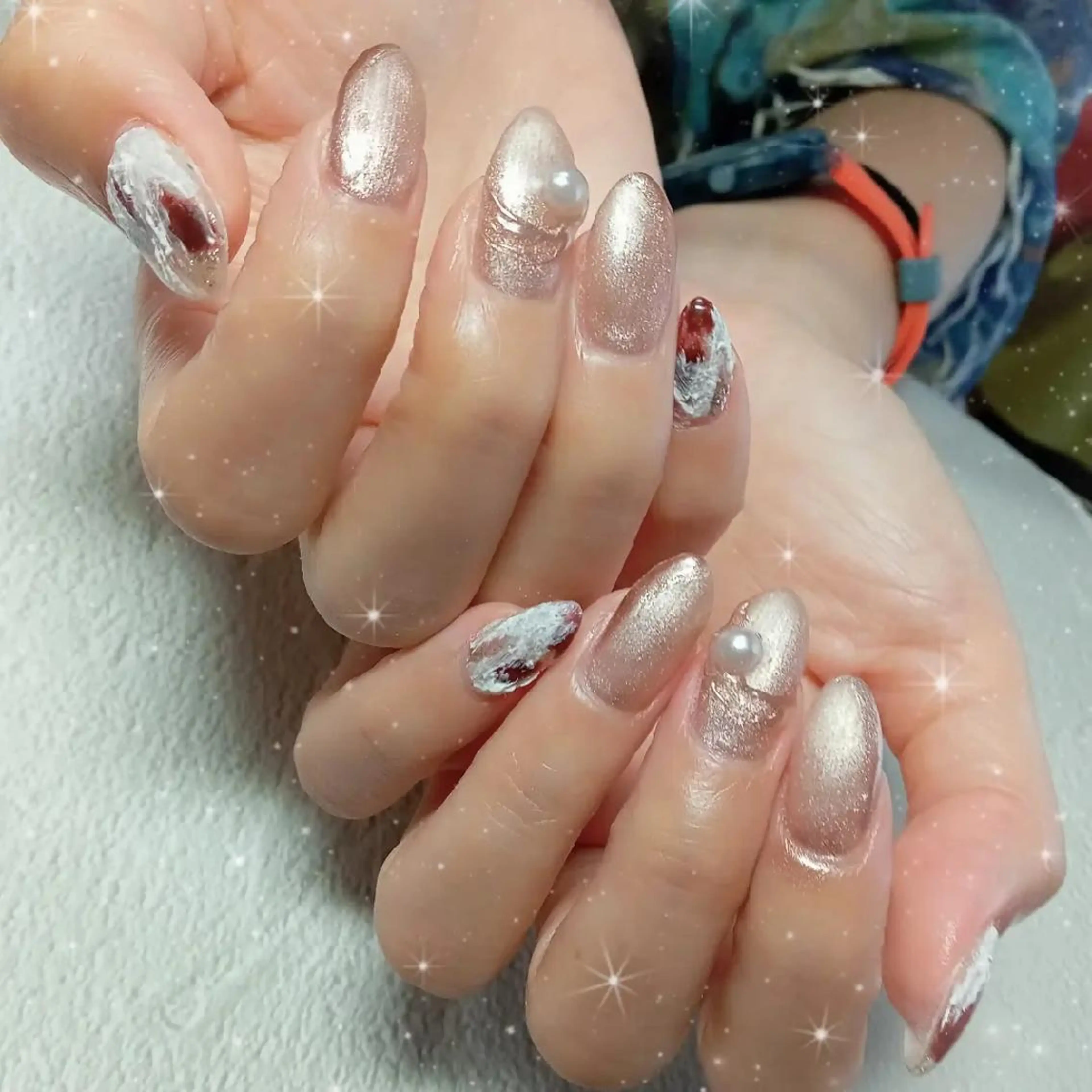 ネイル アートネイル フレンチネイル キラキラネイル 韓国ネイル マグネットネイル ハンドネイル flure de neige yukiのネイルデザイン