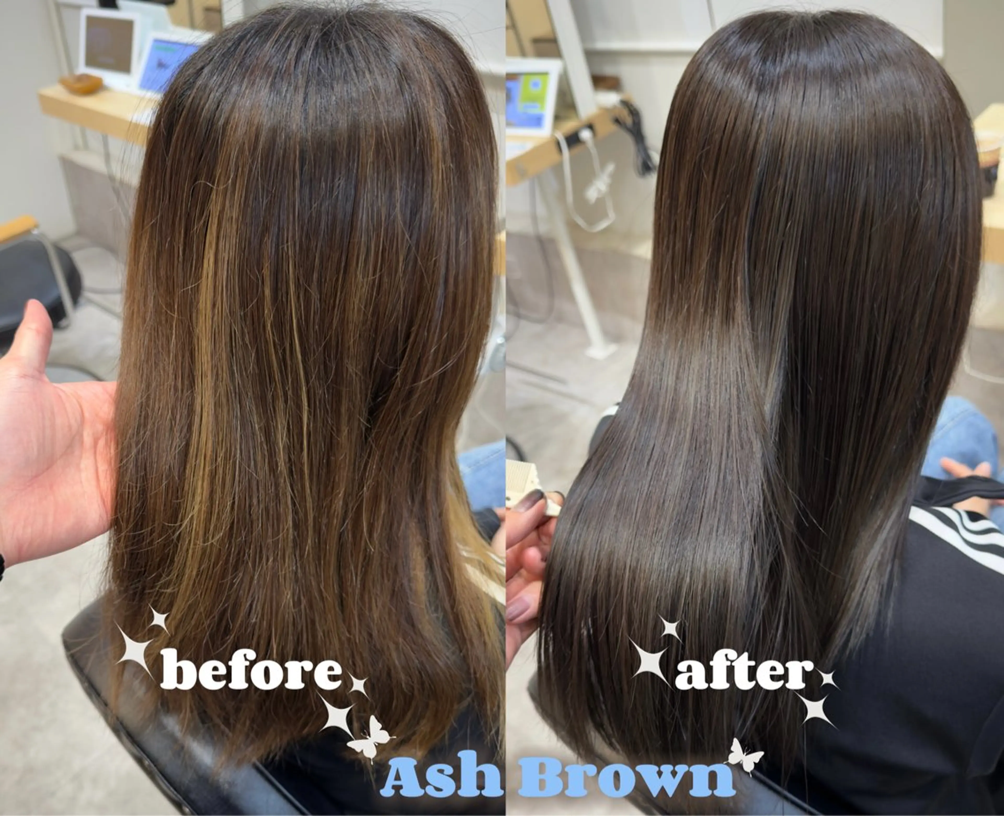 ロング カラー アッシュ アッシュブラウン ブリーチ ブラウンカラー ハイライトカラー ヘアカラー 廣岡 慶紀のヘアスタイル