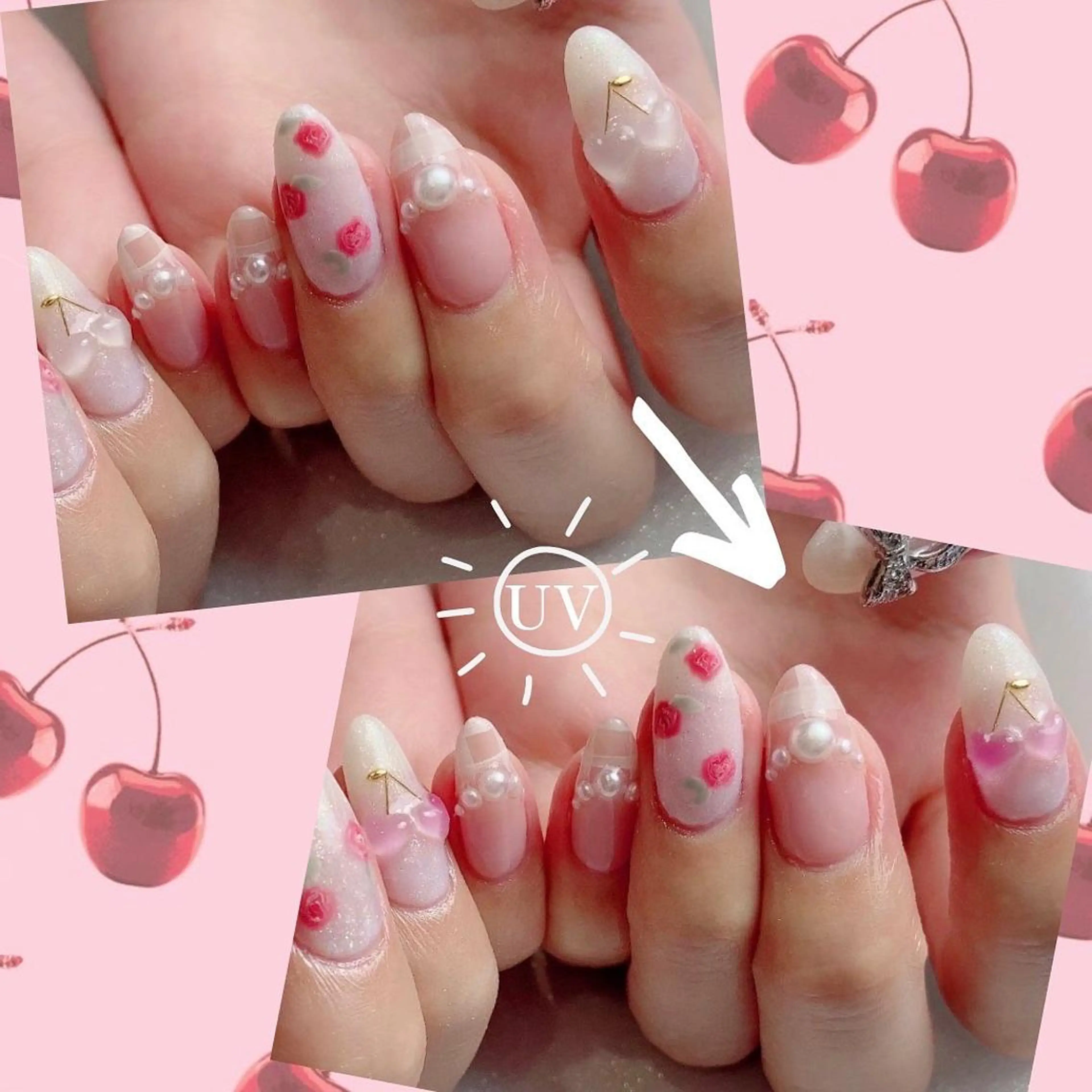 ネイル クリアネイル ガーリー ハート 韓国ネイル UVネイル フットネイル GREEM グリームのネイルデザイン