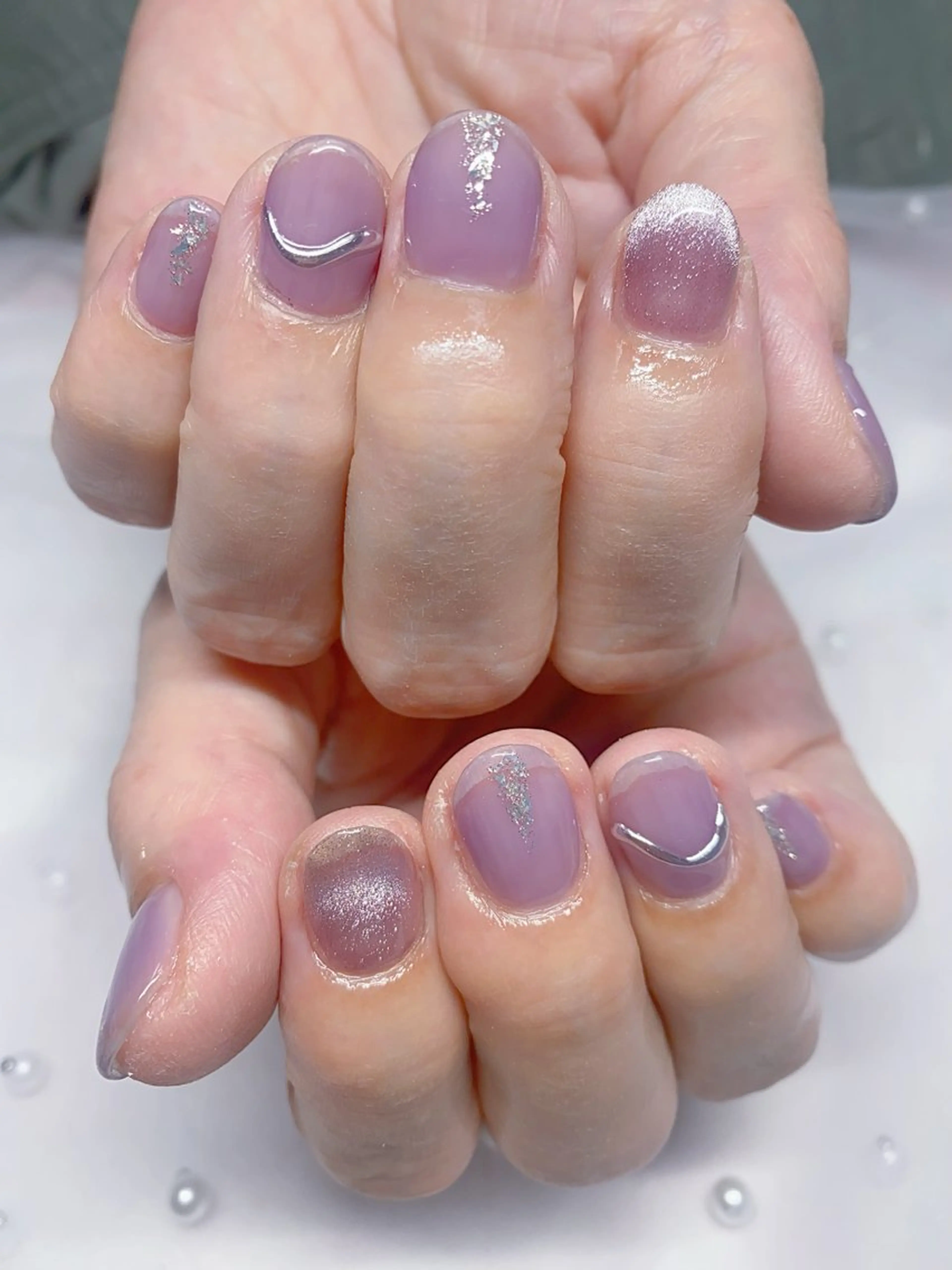 ネイル アートネイル クリアネイル ミラーネイル シルバー ハンドネイル Jasmine nailsalon所属・ジャスミン ネイルサロンのネイルデザイン