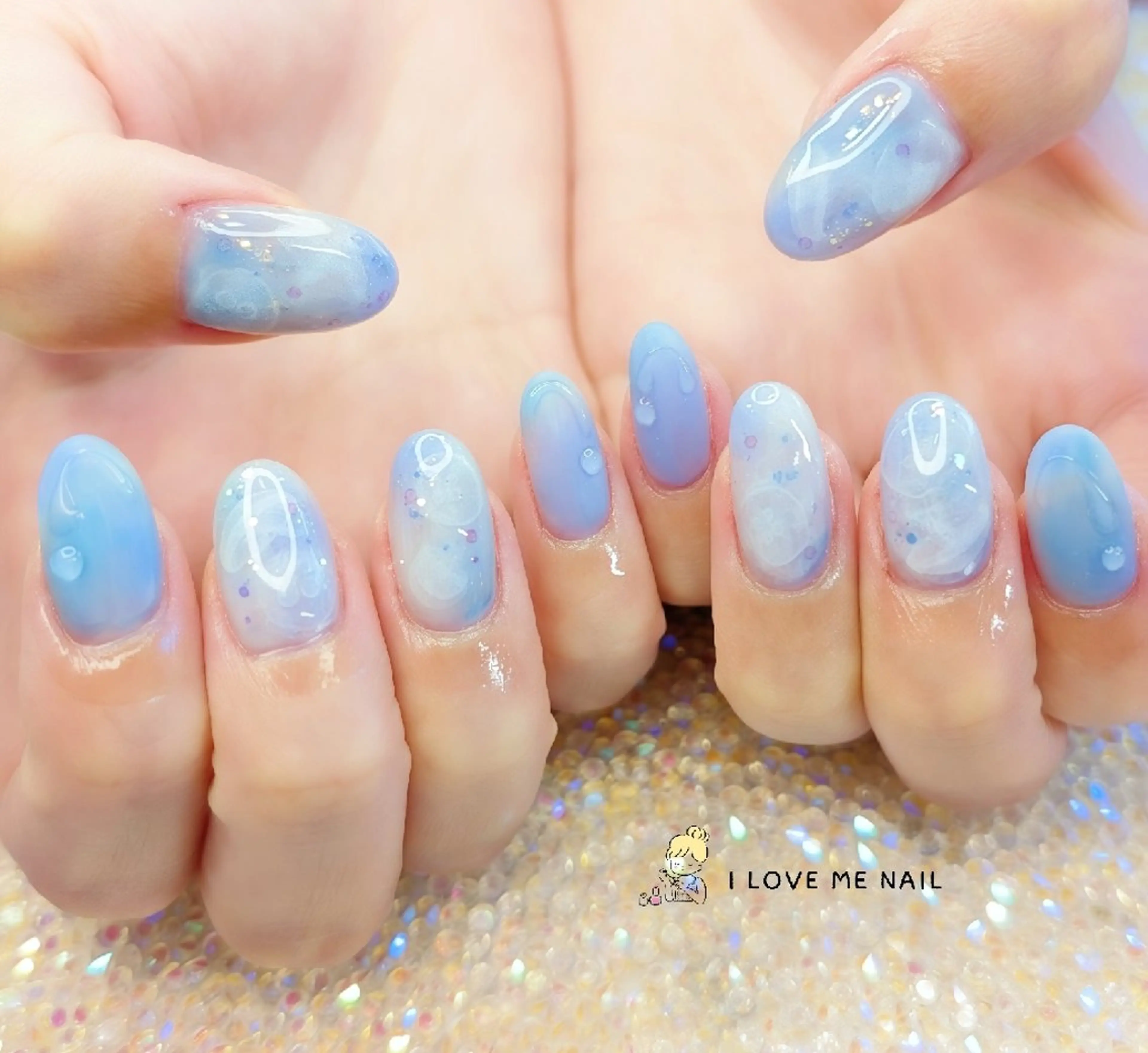 ネイル 長さ出し ハート 韓国ネイル マグネットネイル ニュアンスネイル ハンドネイル I LOVE ME  NAIL.｡.:*♡のネイルデザイン