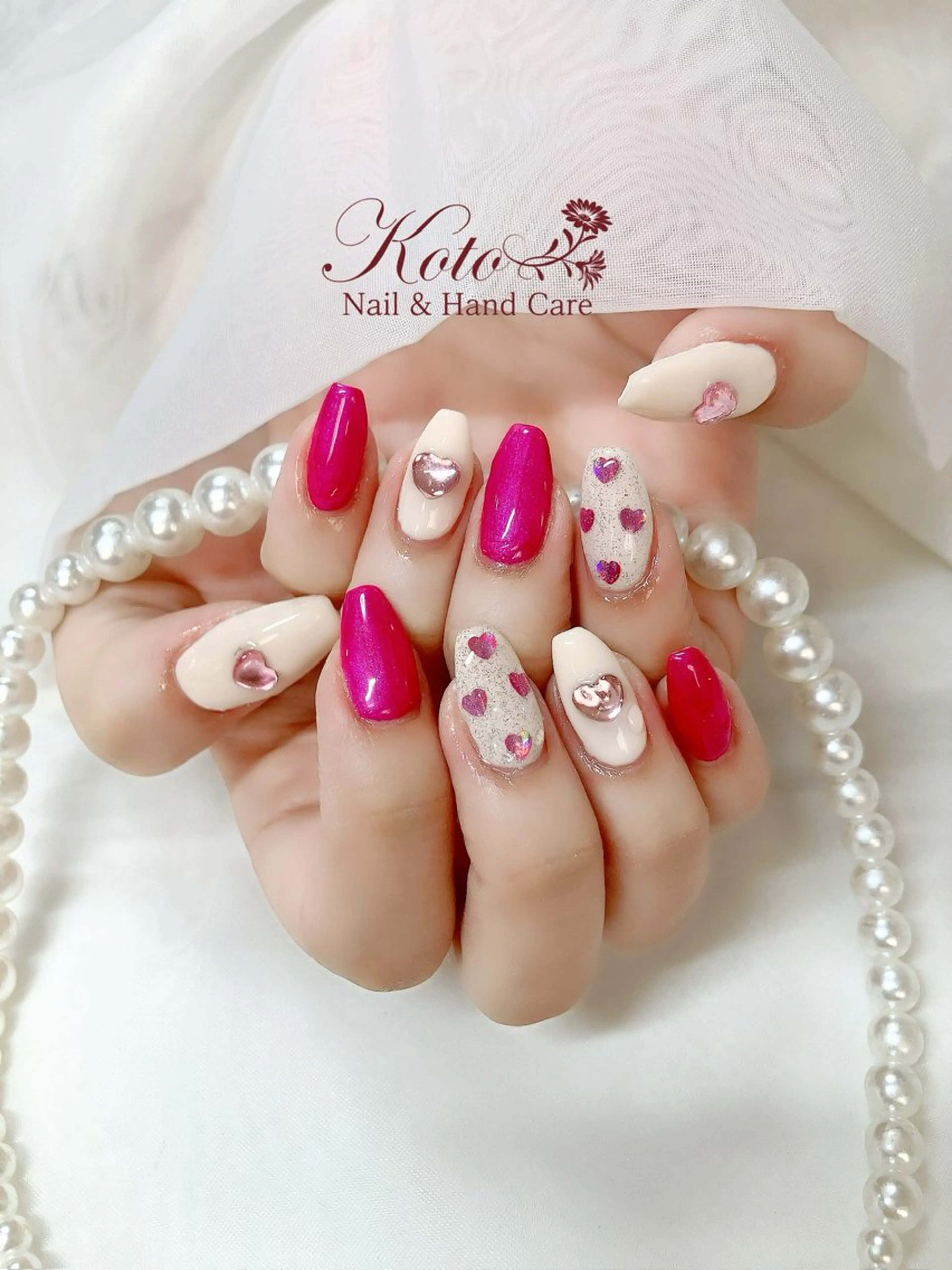 ネイル 長さ出し ジェルネイル ハート 持ち込み ニュアンスネイル ハンドネイル Nail Salon KOTOのネイルデザイン
