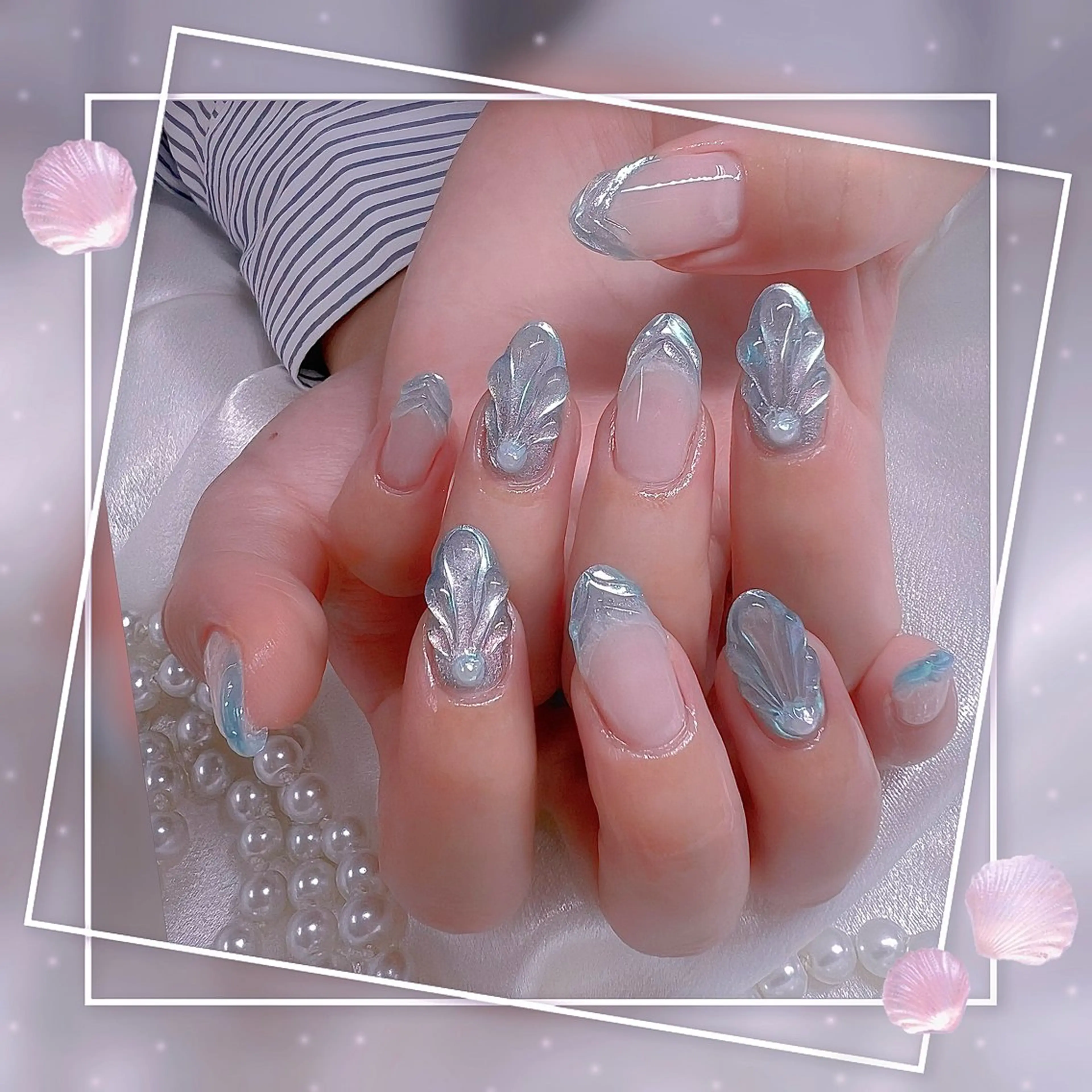 ネイル フレンチネイル グラデーション キラキラネイル 韓国ネイル マグネットネイル ハンドネイル Chill Nailsalonのネイルデザイン