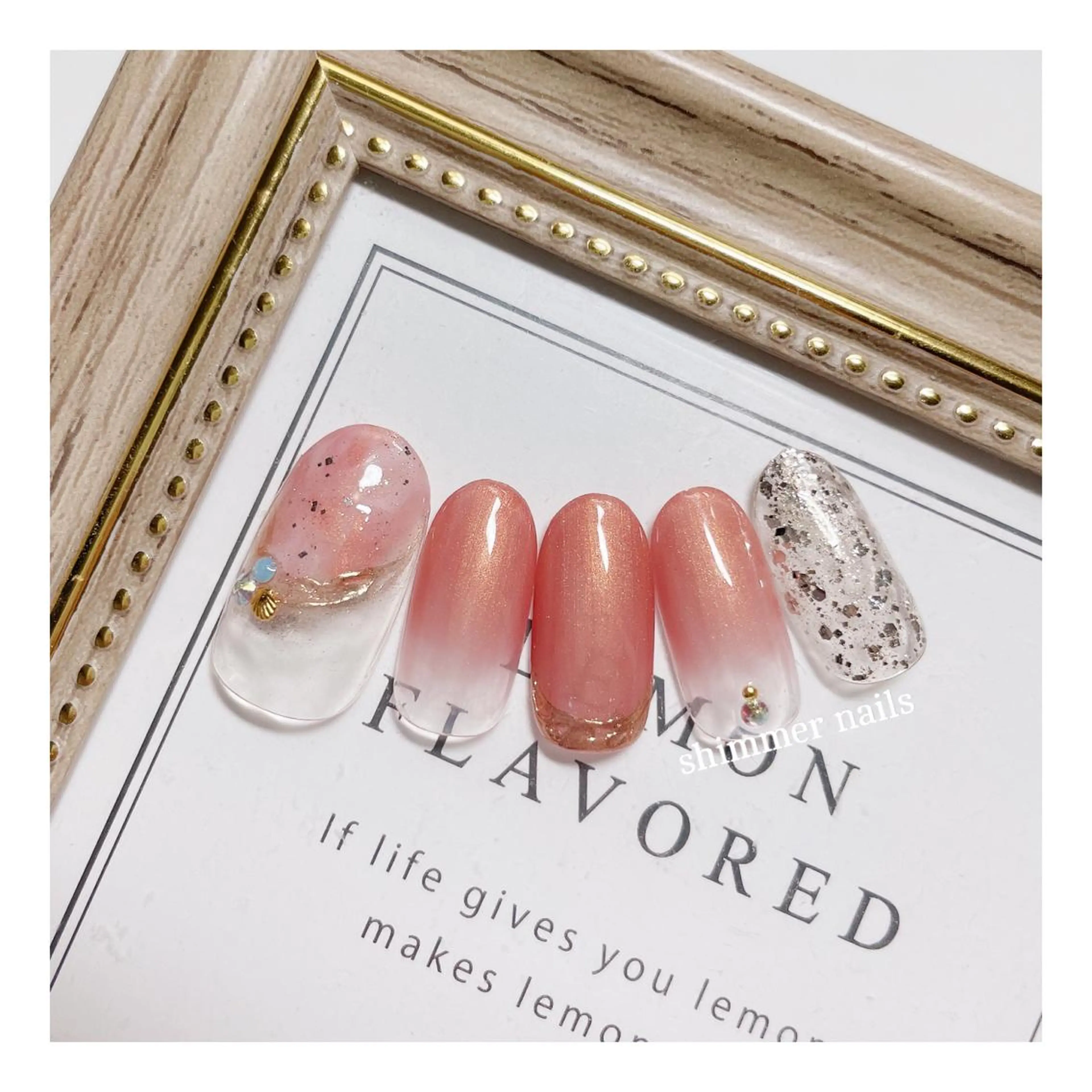 ネイル オレンジ ピンク shimmer nailsのネイルデザイン