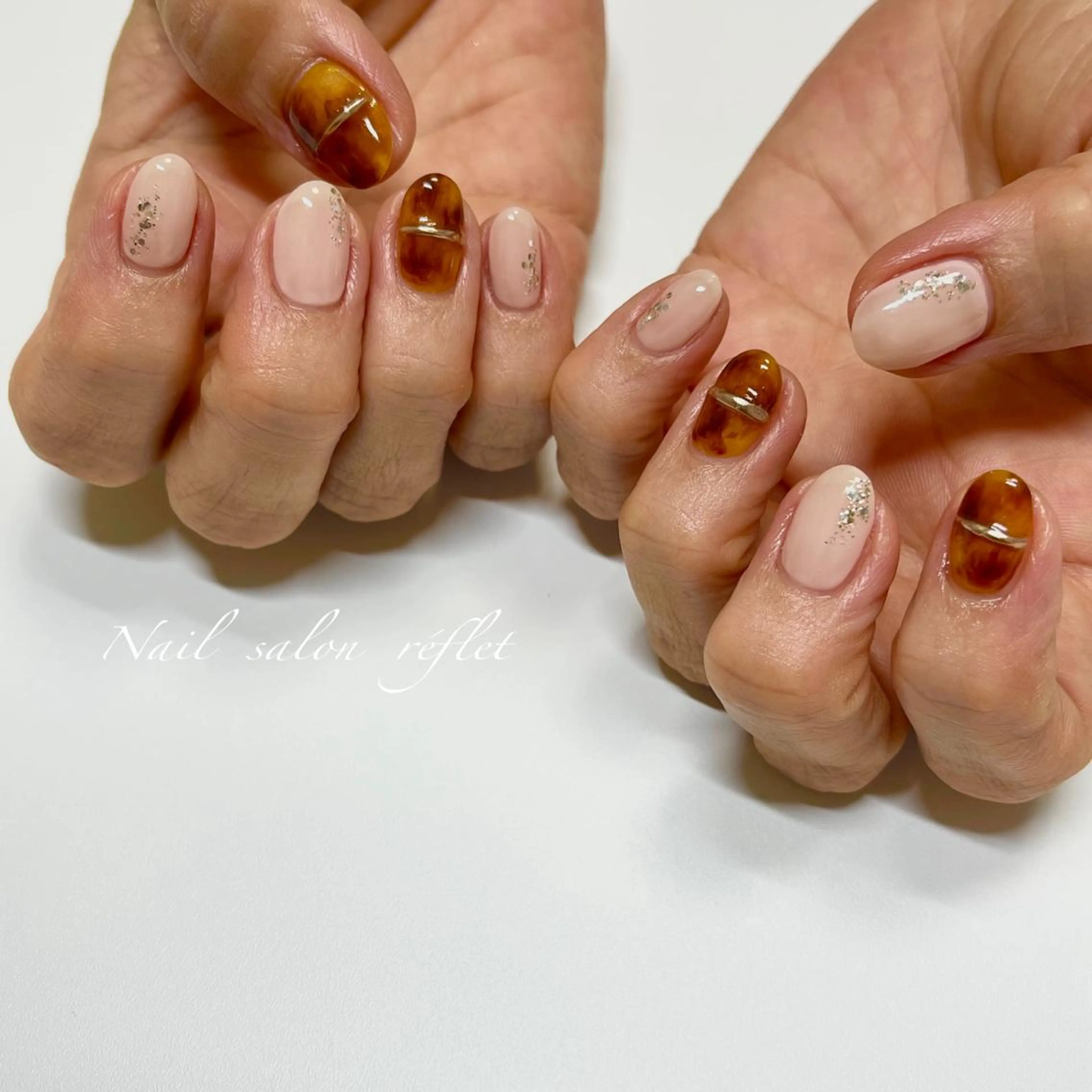 ネイル べっ甲ネイル ミラーネイル シンプルネイル ハンドネイル Nail  salon  Lebel所属・Nailsalon Lebelのネイルデザイン