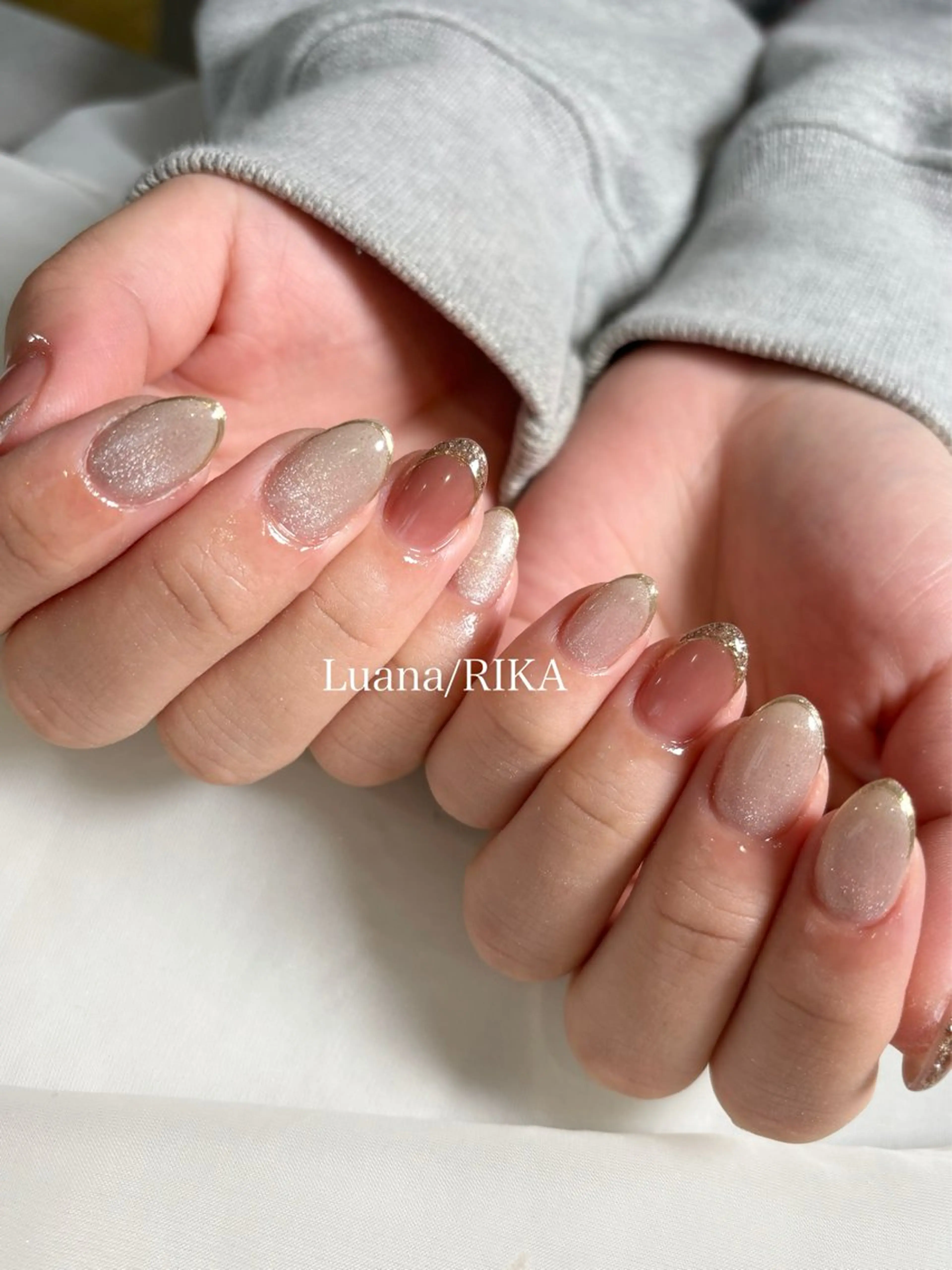 ネイル フレンチネイル ラメ(グリッター) ミラーネイル ハンドネイル Nail Salon Luana Rikaのネイルデザイン