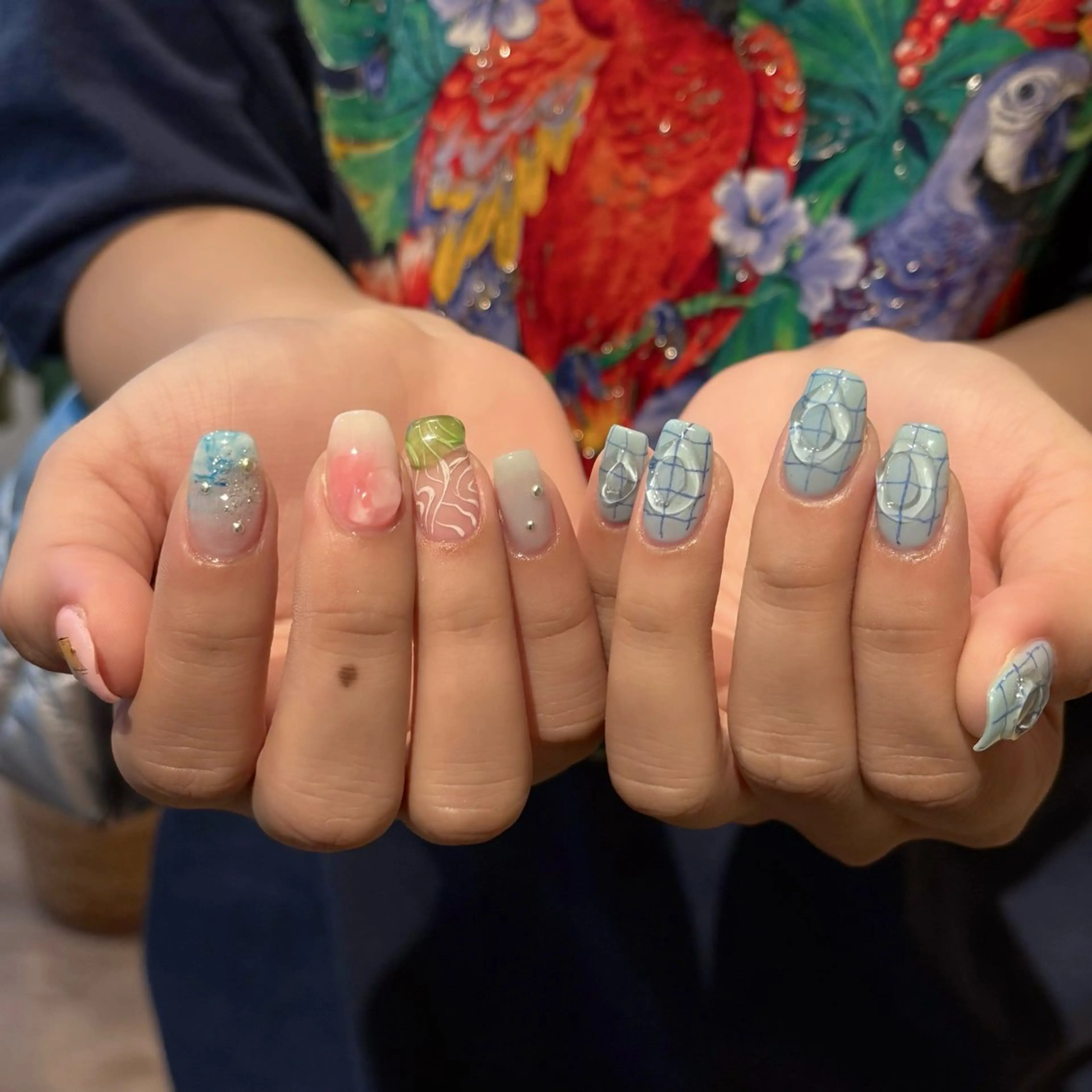 ネイル アートネイル 持ち込み ニュアンスネイル ぷっくりネイル 夏ネイル ハンドネイル Bianca名駅店 やすだのネイルデザイン