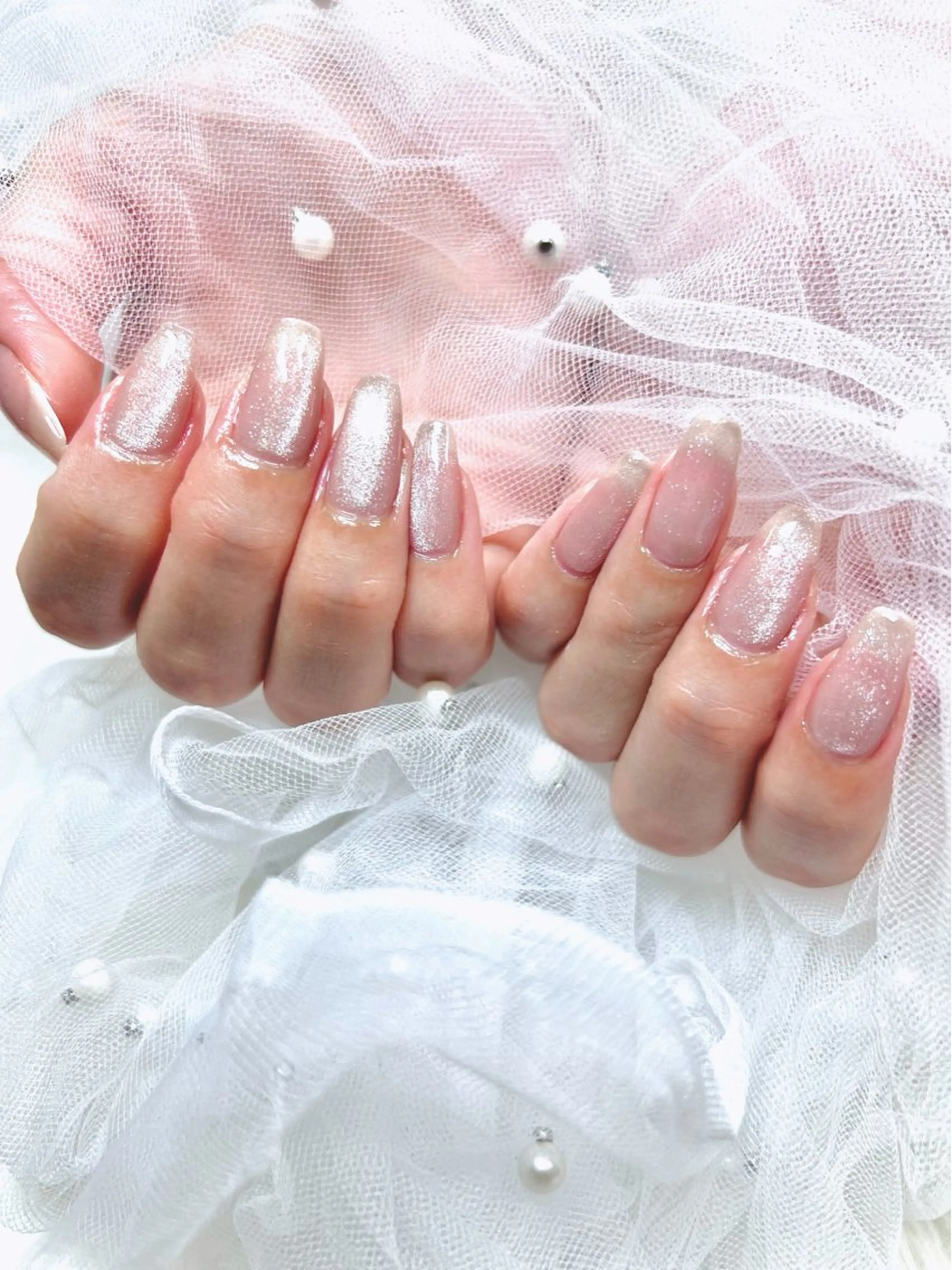 ネイル マグネットネイル ピンク ピンクベージュ 🍑MOMO NAIL🍑のネイルデザイン
