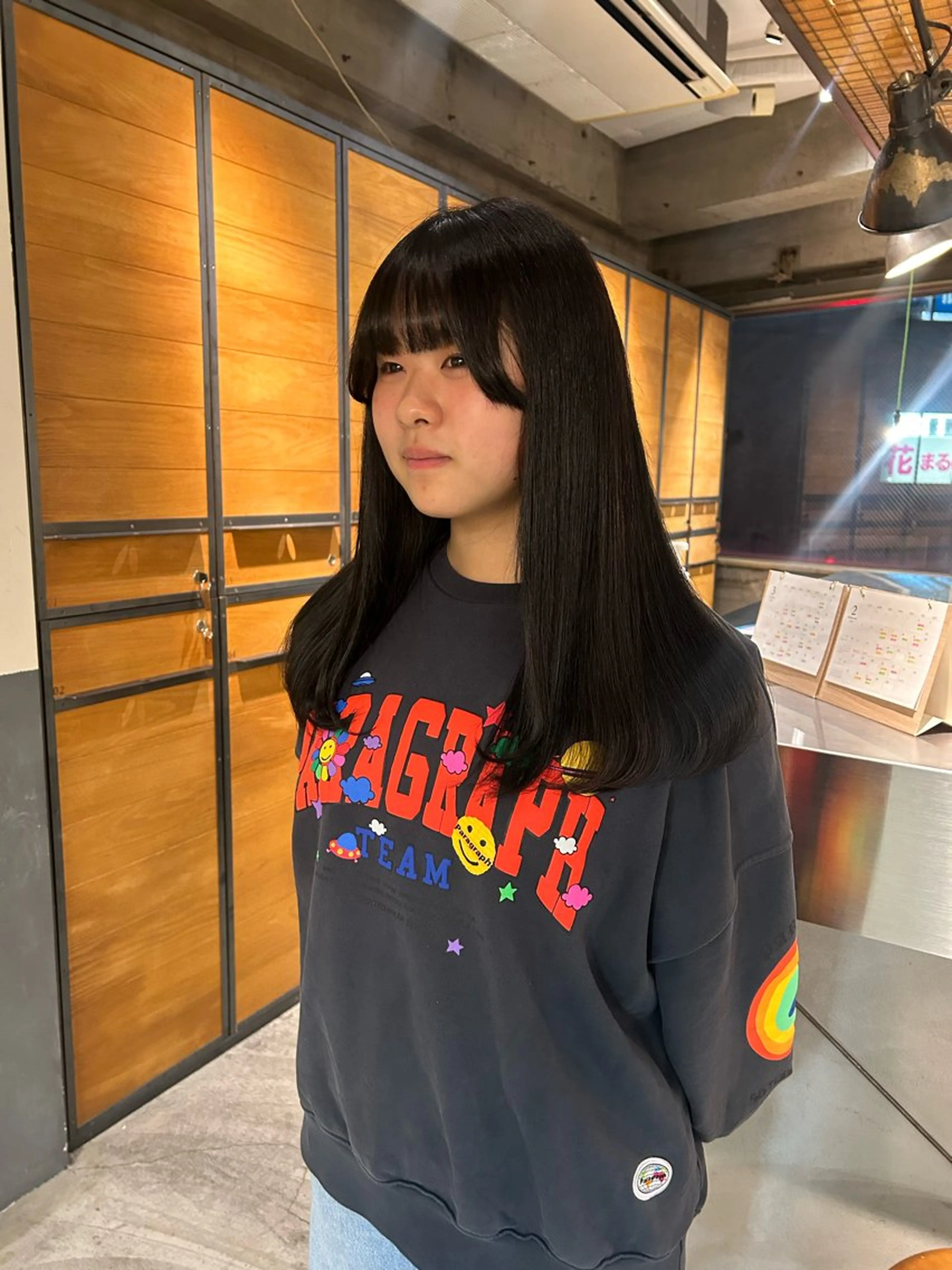 セミロング カラー 黒髪 ブルーカラー ブルーブラック カット ヘアカラー 丸みショート /NAGISAのヘアスタイル