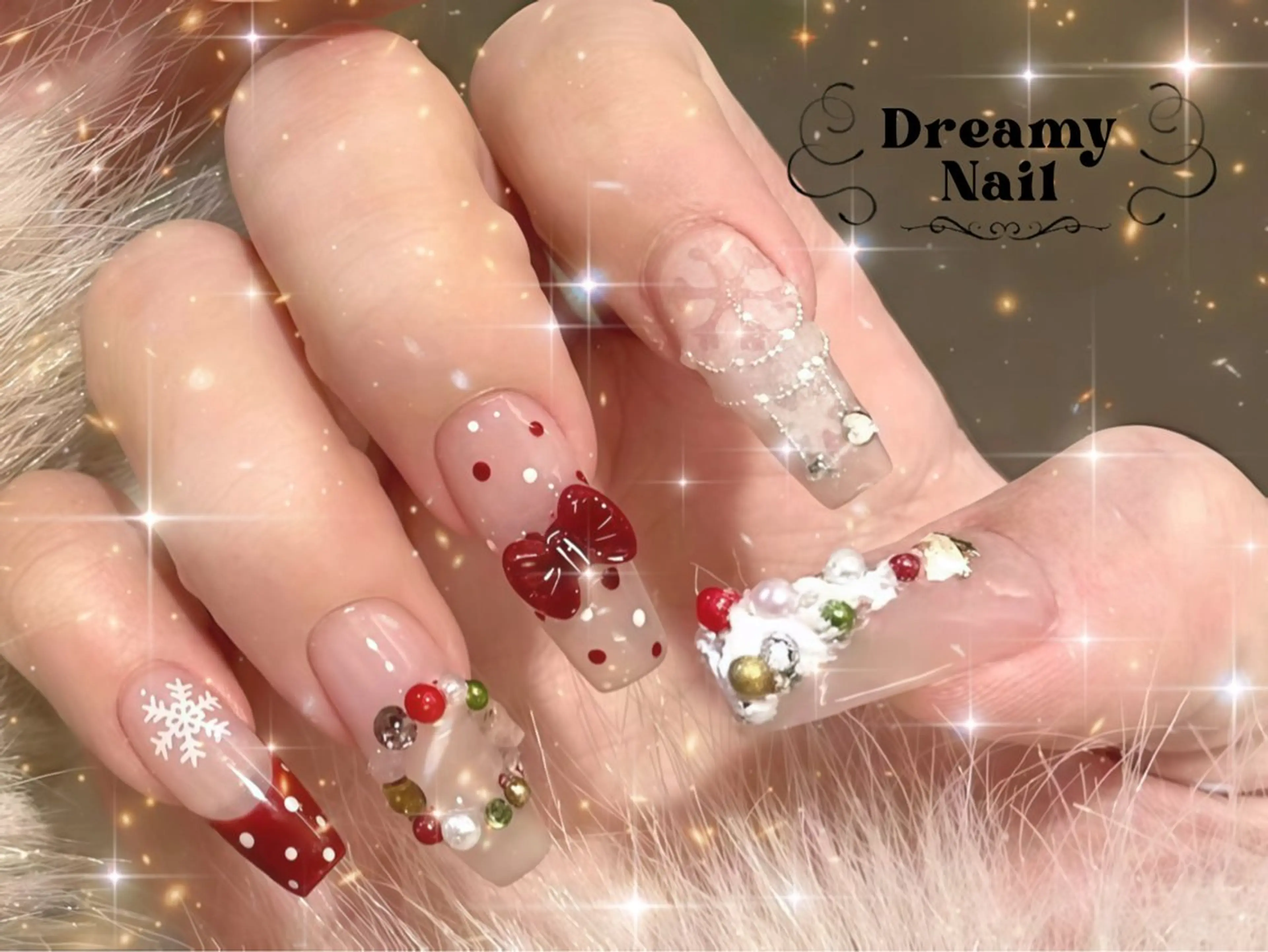 ネイル 長さ出し 持ち込み 冬ネイル クリスマス ハンドネイル ハンドケア 💕ドリーミー ネイル💕のネイルデザイン
