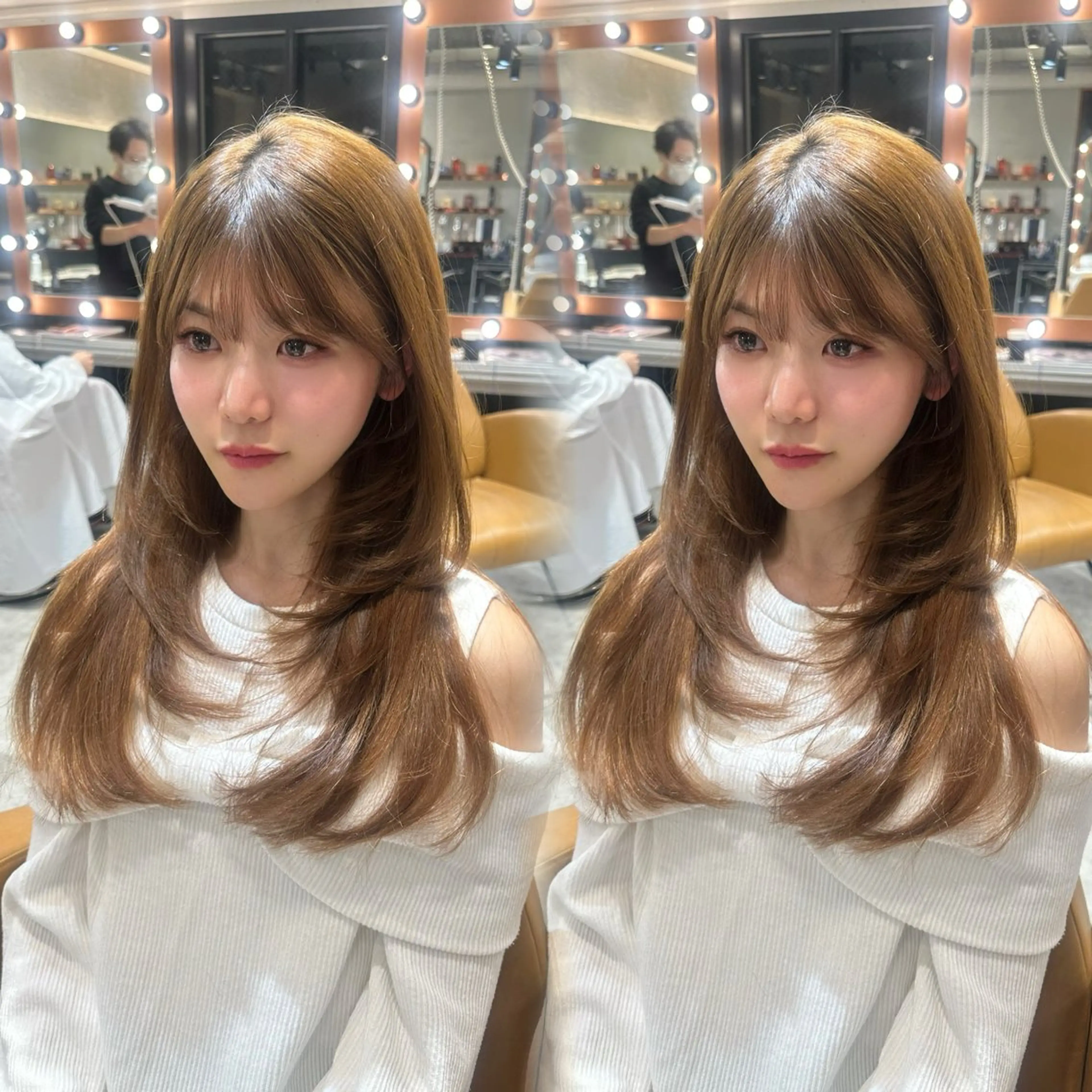 セミロング 顔まわりレイヤー 顔周りカット 韓国風ヘア レイヤーカット 小顔カット カット ヘアカラー トリートメント ヘアセット 韓国ヘア/レイヤー/ 髪質改善/銀座/田島のヘアスタイル