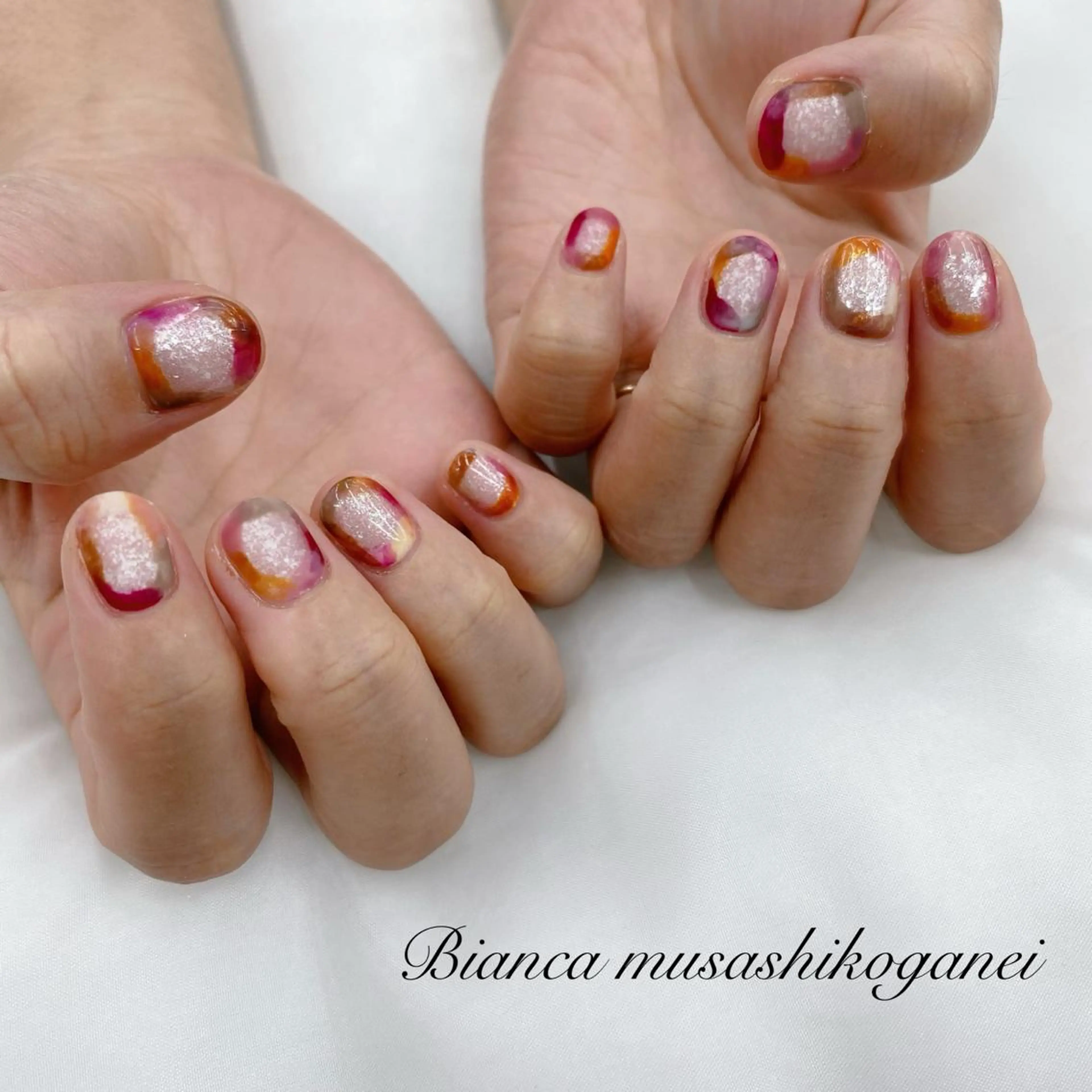 ネイル クリアネイル グラデーション ハート キラキラネイル ラメ(グリッター) ハンドネイル Bianca 武蔵小金井 しぎはらのネイルデザイン