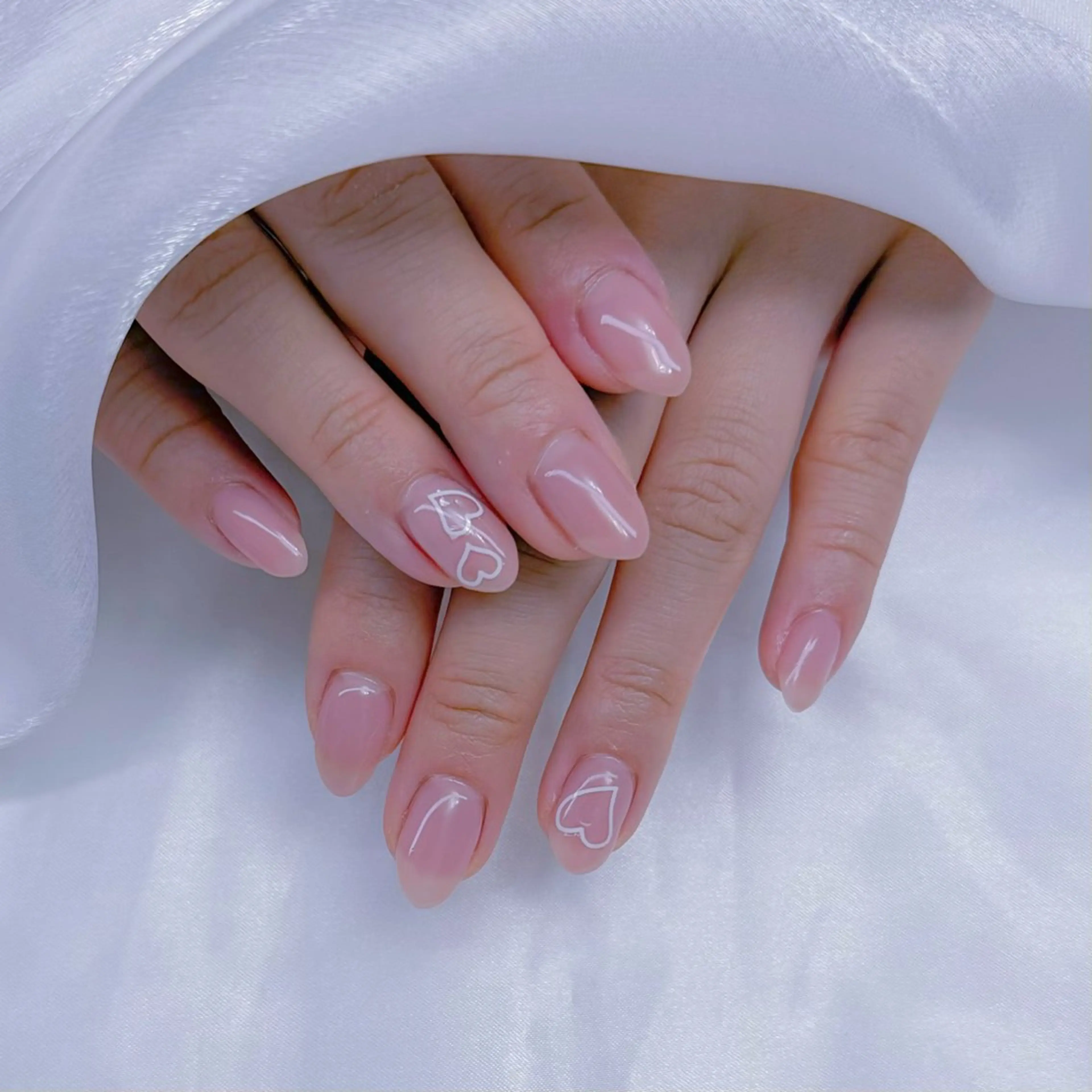 ネイル ハート ピンク ハンドネイル Romymoon nail帆南☾ ໋のネイルデザイン