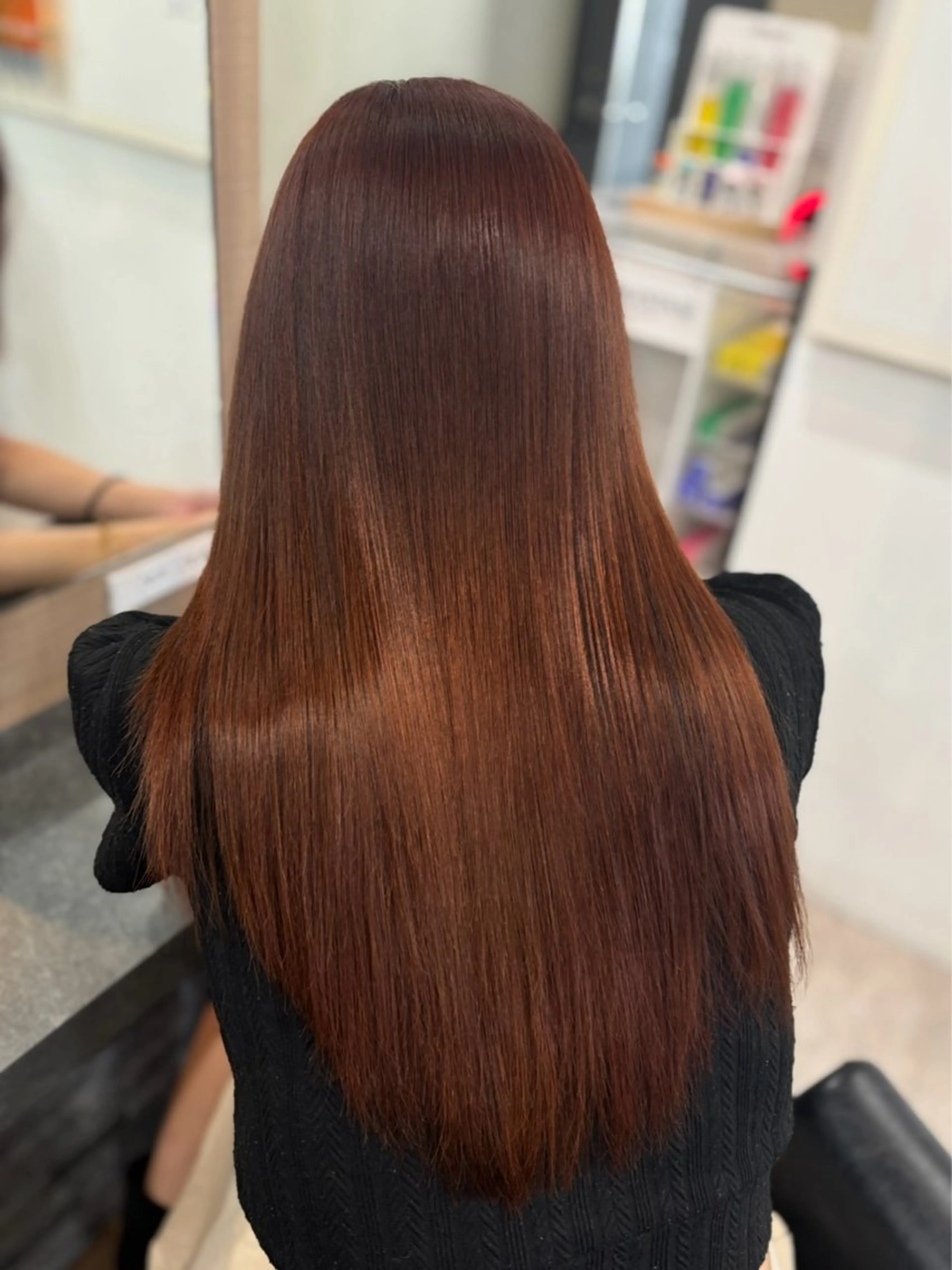 ロング オレンジブラウン 顔周りカット レイヤーカット カット ヘアカラー トリートメント Lapis エクステ /艶カラー/あいかのヘアスタイル