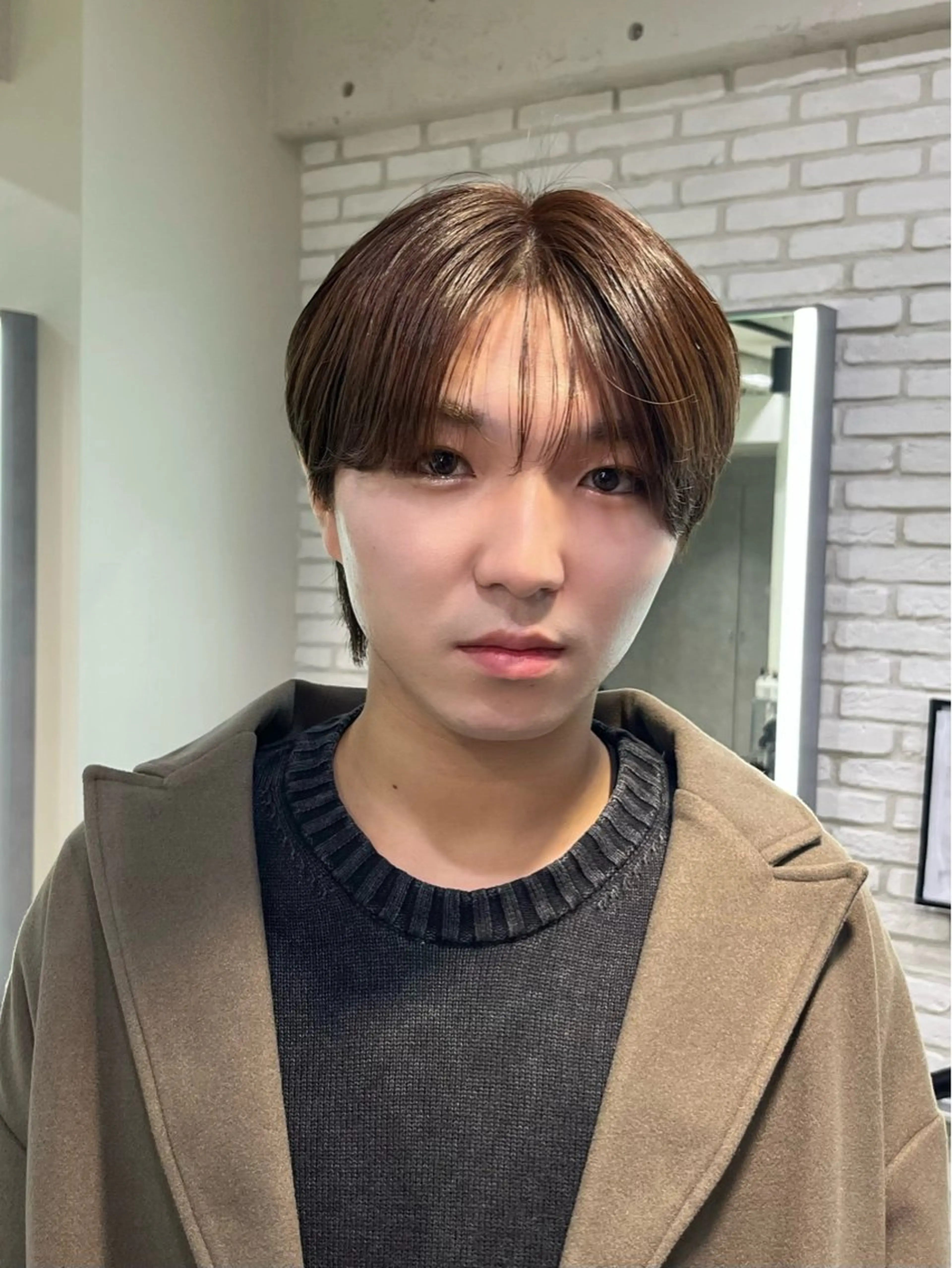 カラー メンズ メンズ韓国風 ブラウンカラー ぱっつんボブ☆メンズ カットYUTOのヘアスタイル