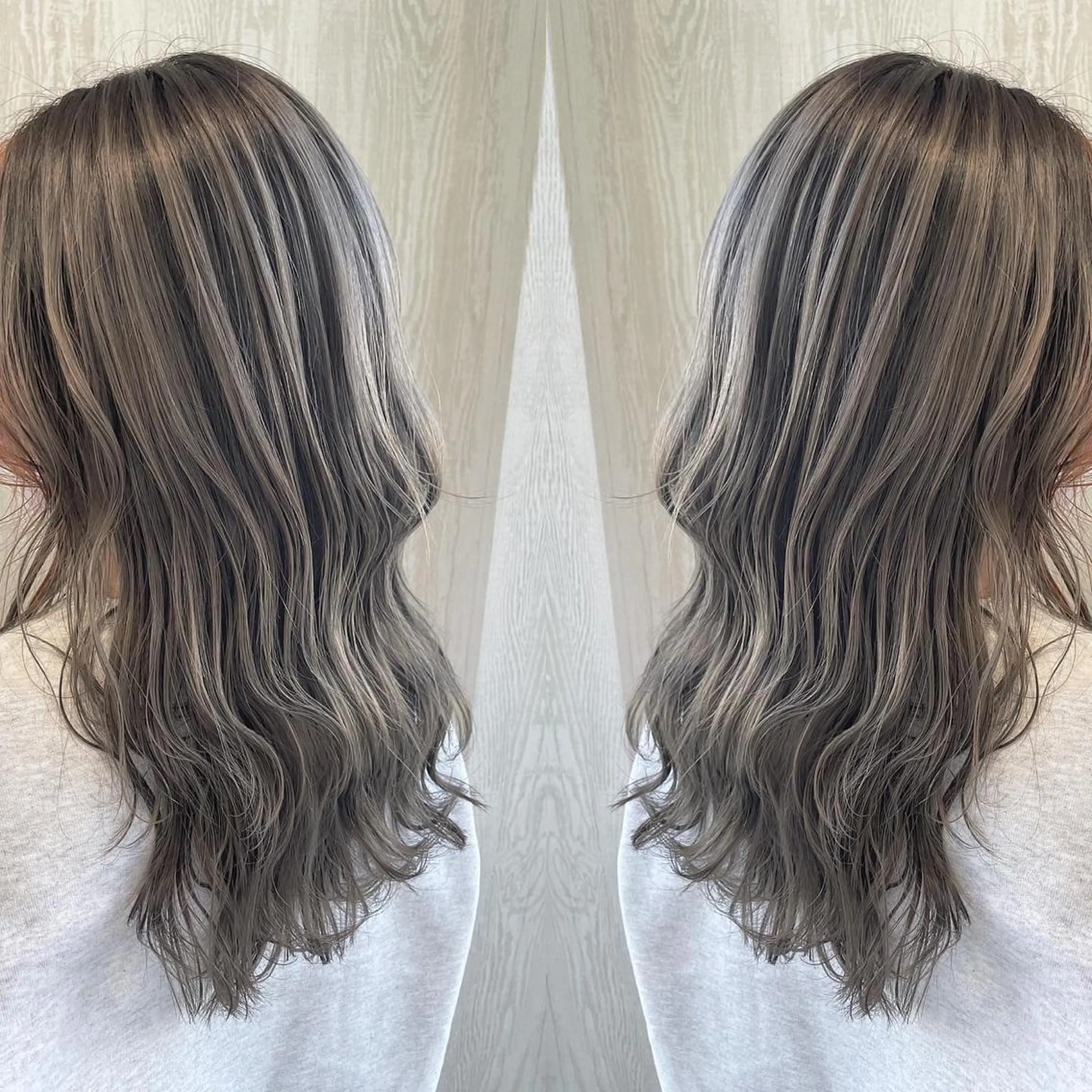 セミロング カラー アッシュ ベージュカラー 外国人風カラー レイヤーカット ヘアカラー トリートメント 河合秀明/ハイライト /インナーカラーのヘアスタイル
