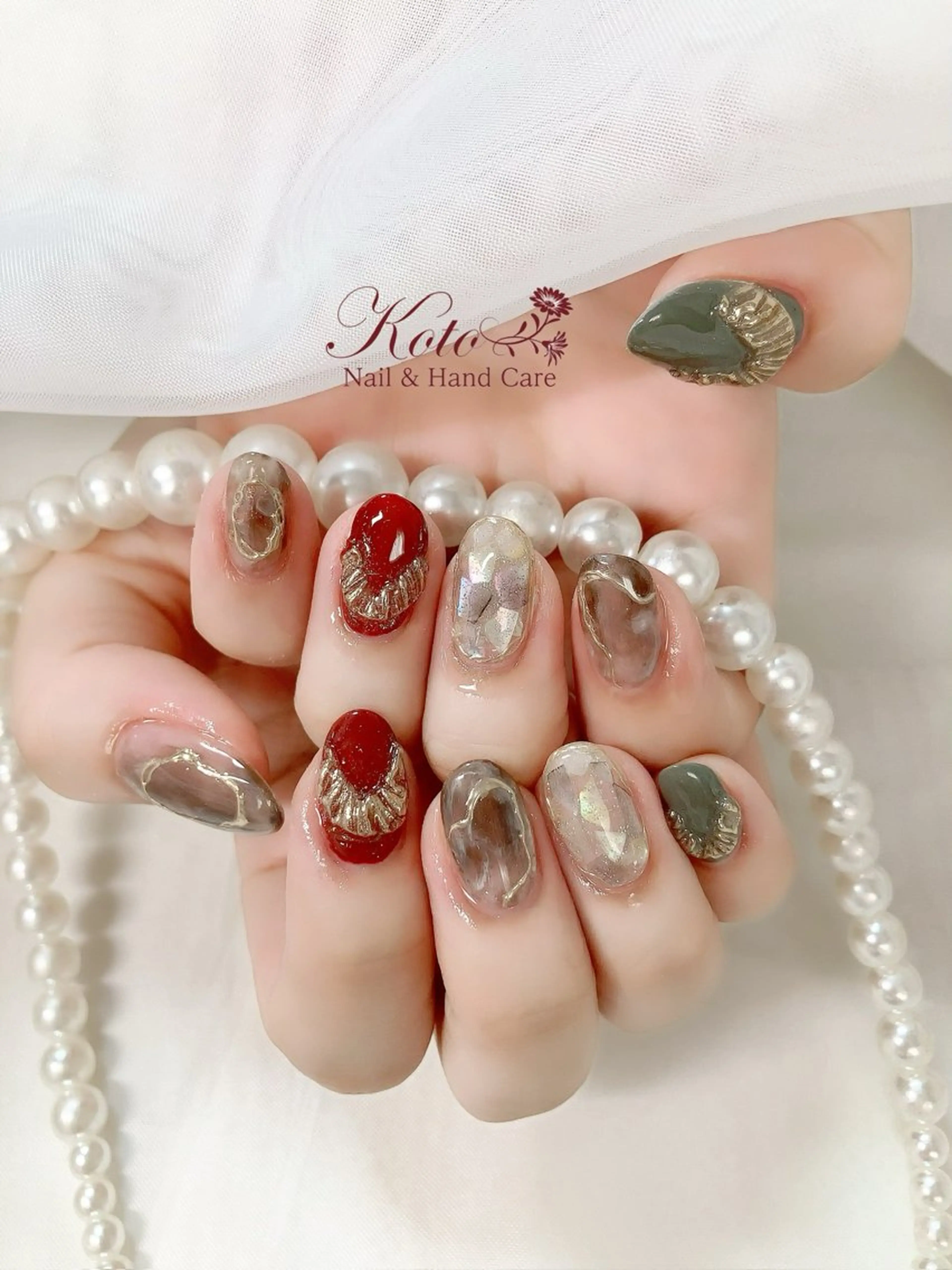 ネイル 長さ出し ジェルネイル 持ち込み ニュアンスネイル 赤色 ハンドネイル Nail Salon KOTOのネイルデザイン