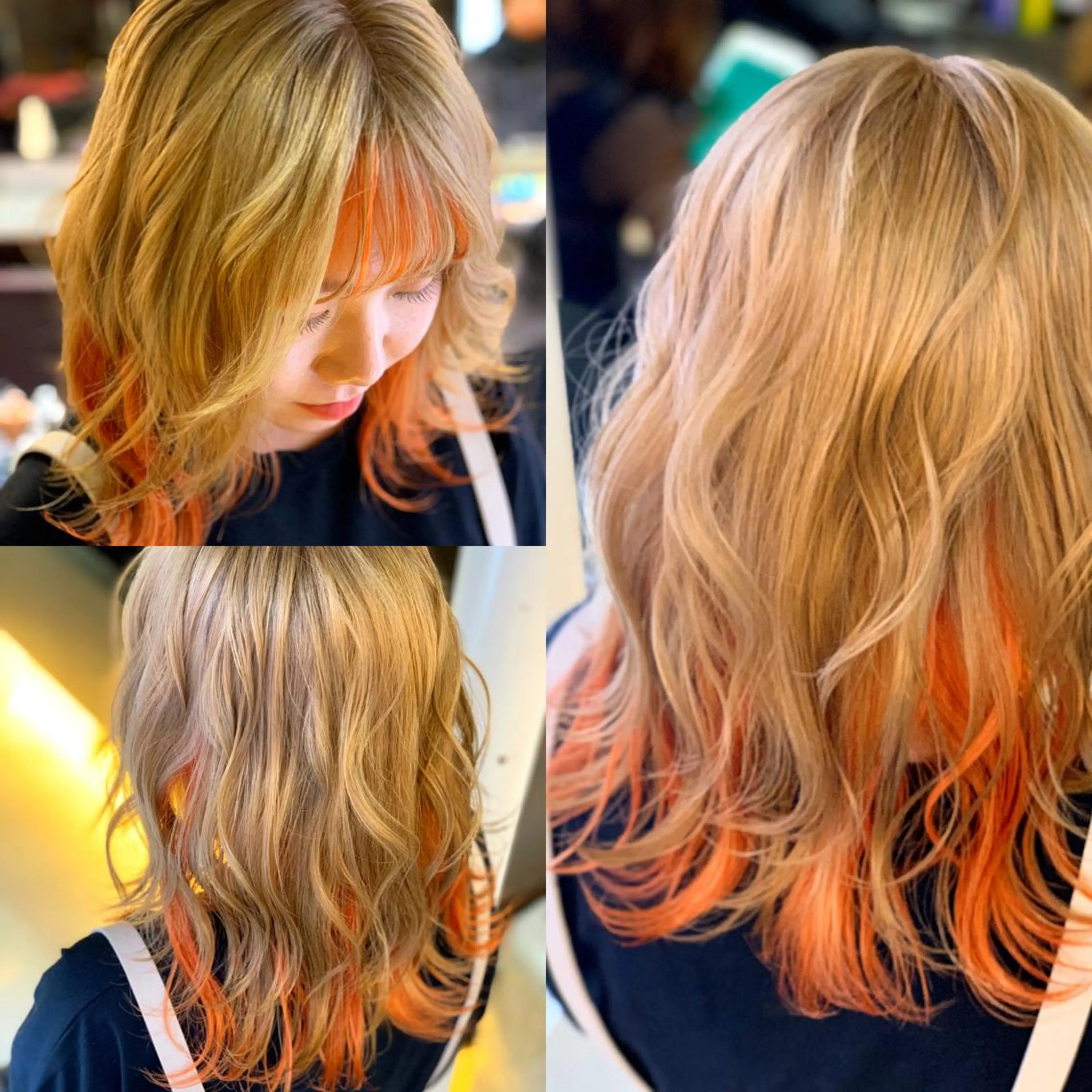 ミディアム カラー インナーカラー オレンジ ウルフカット ヘアカラー トリートメント ✂️大門 巧✂️ LAFF難波店のヘアスタイル