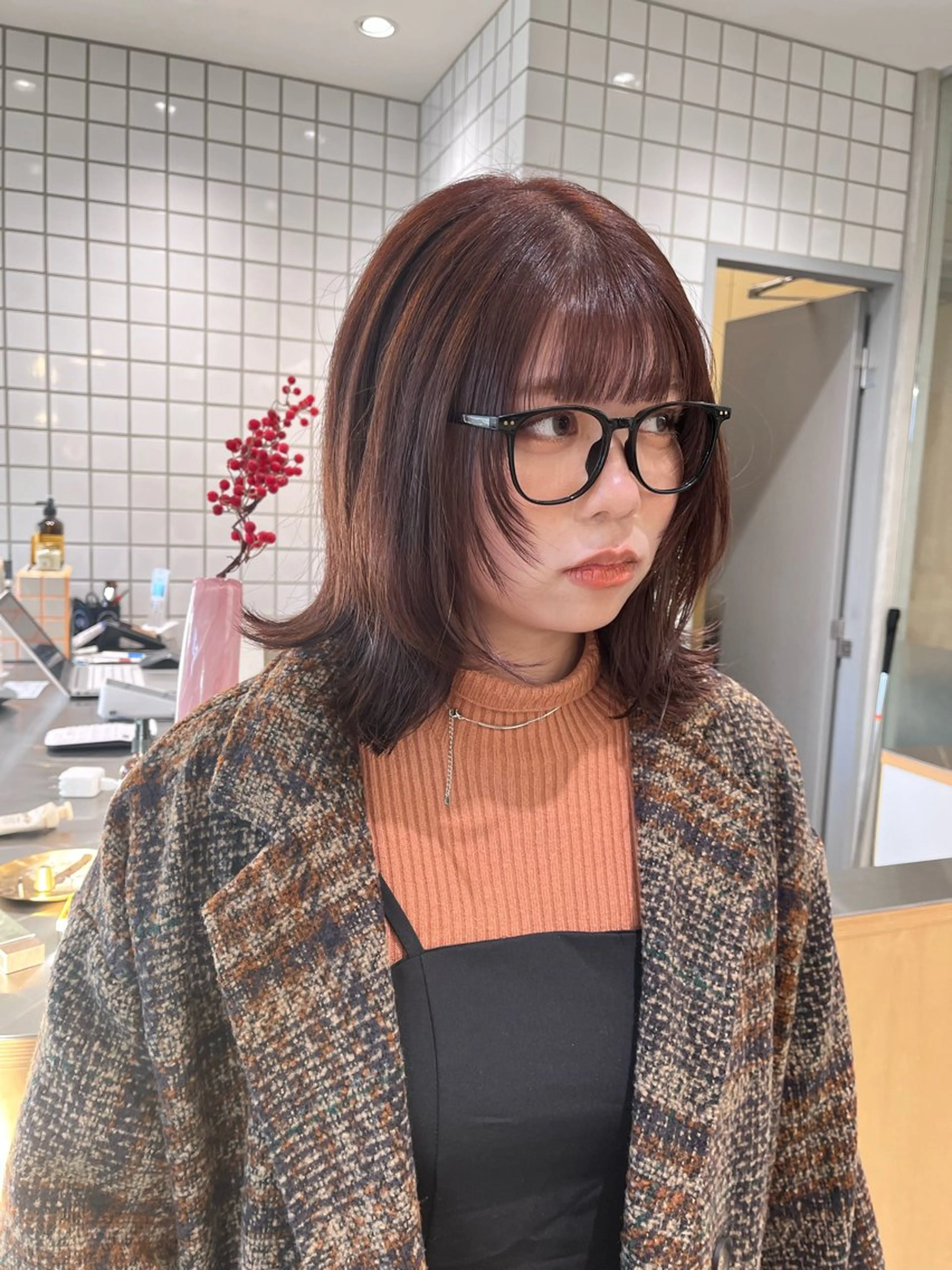 ミディアム カラー オレンジ ウルフカット カット ヘアカラー 原宿パーマ kazuのヘアスタイル