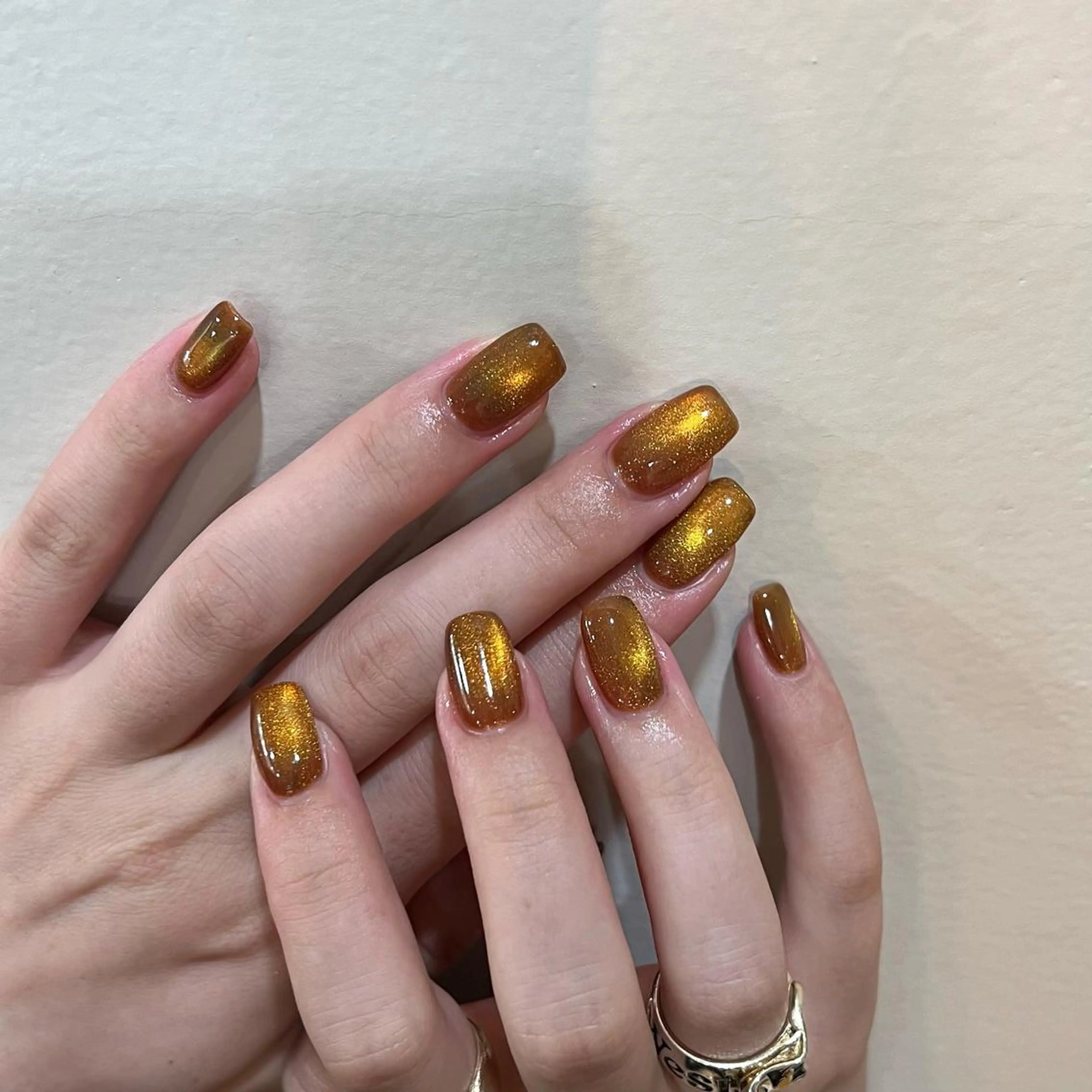 ネイル ブラウン マグネットネイル ワンカラーネイル オレンジ 黄色 酒井 サカイのネイルデザイン