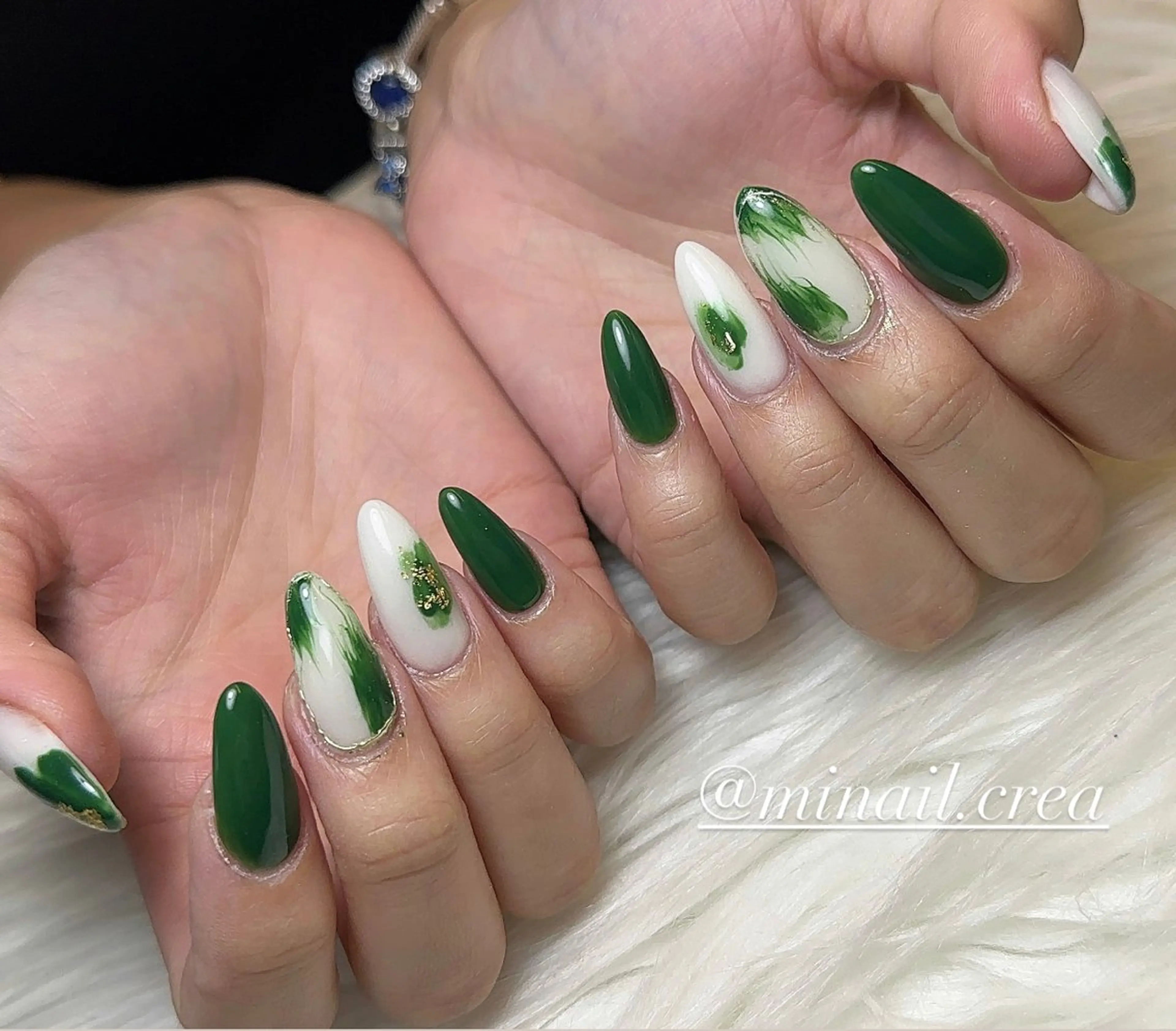 ネイル グリーン ロングネイル ミラーネイル スカルプネイル 夏ネイル ハンドネイル CRéA　-private nailsalon-所属・CReA nailのネイルデザイン