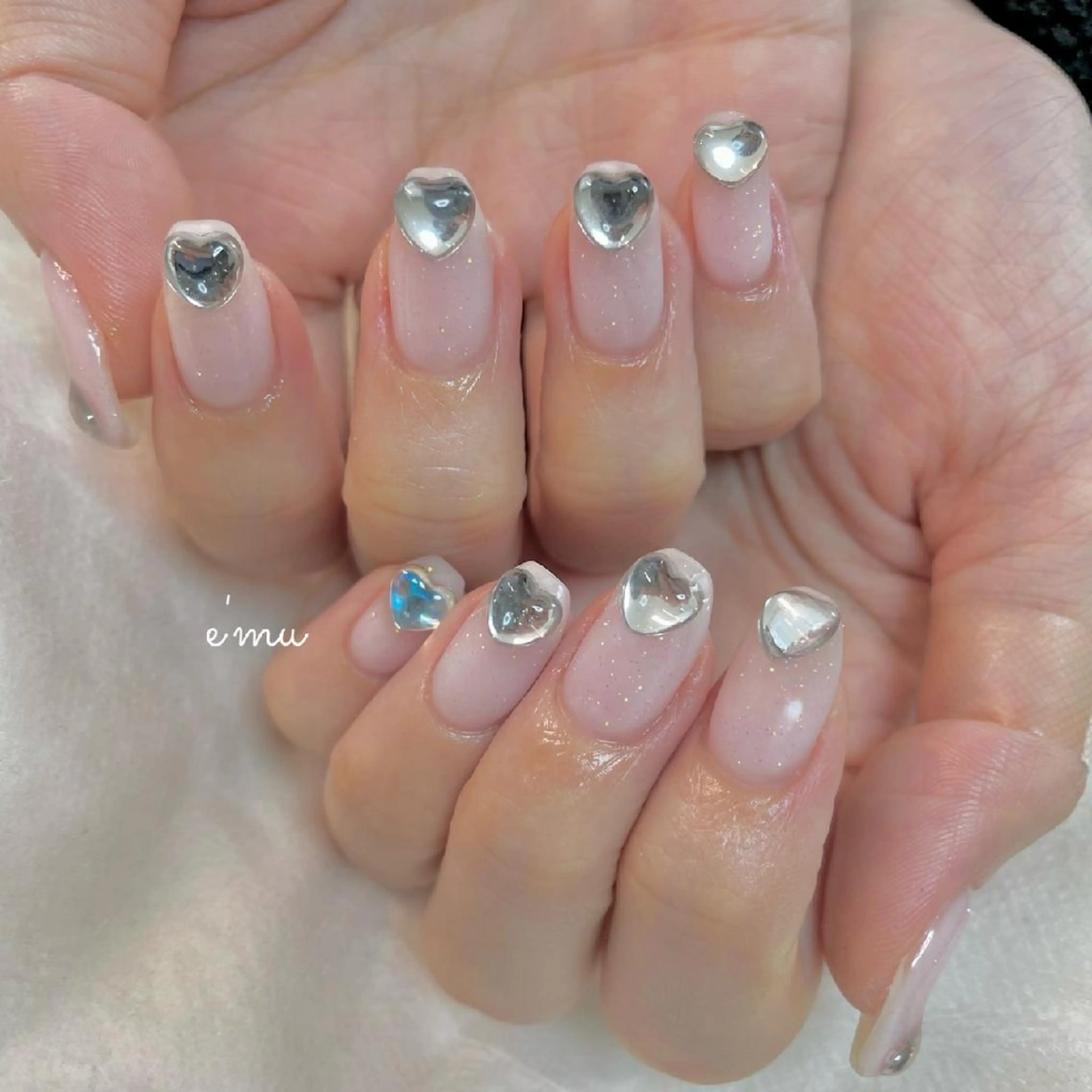 ネイル ハート 韓国ネイル 春ネイル ハンドネイル nail salon e'mu💐のネイルデザイン