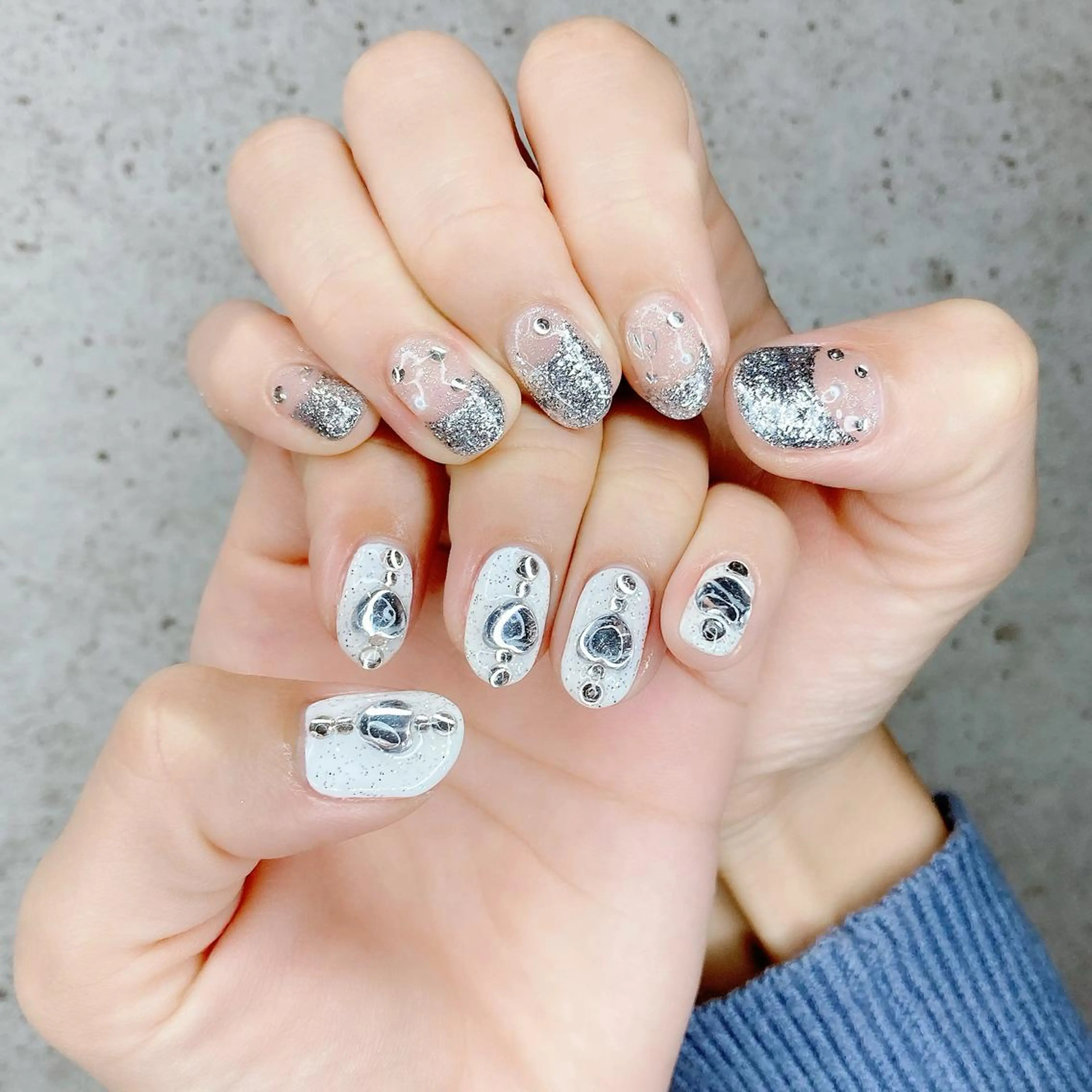 ネイル フレンチネイル ジェルネイル ハート キラキラネイル パラジェル ハンドネイル Nail Kのネイルデザイン