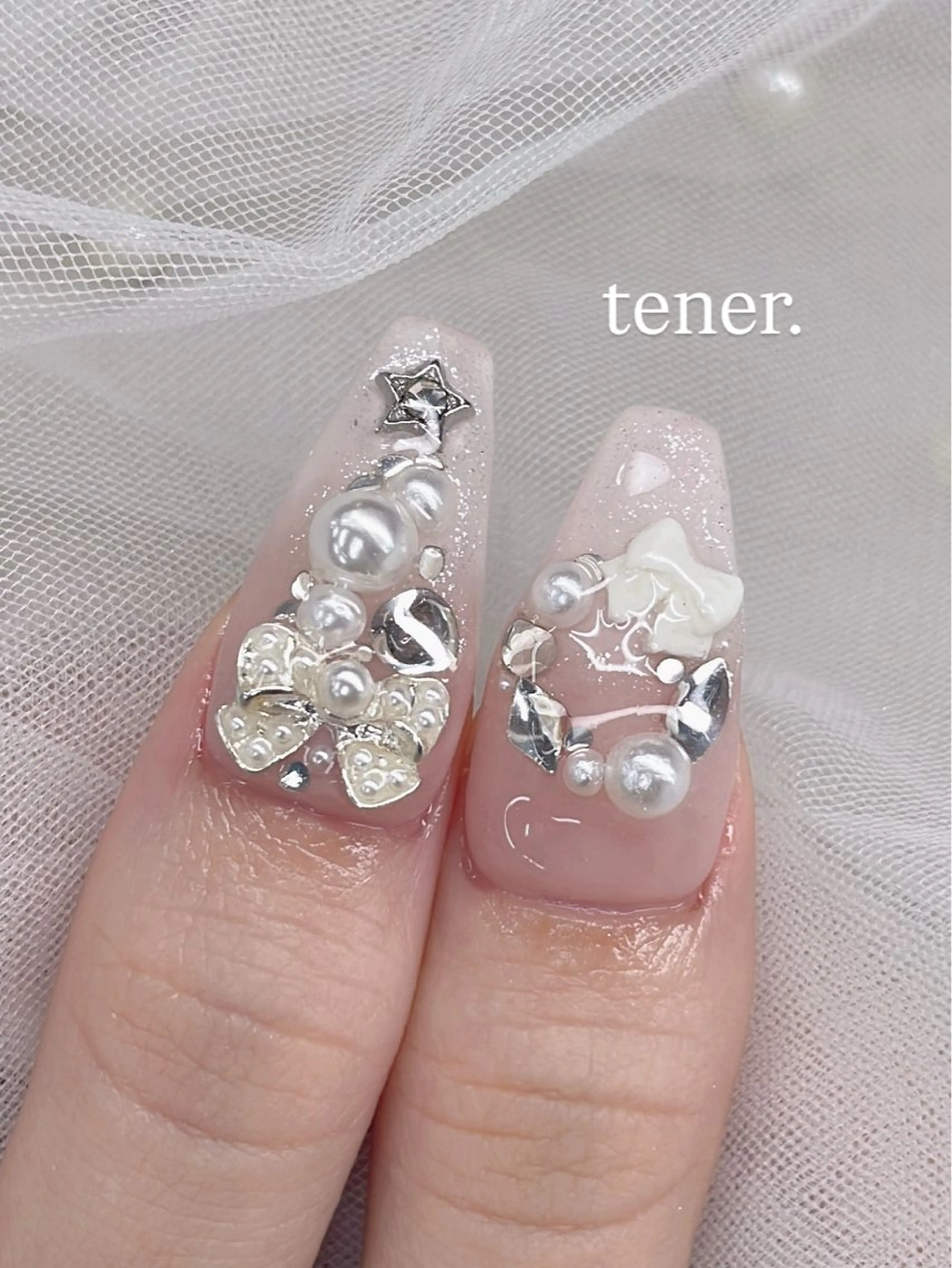 ネイル リボン ハンドネイル ♡tener♡ YURINEのネイルデザイン