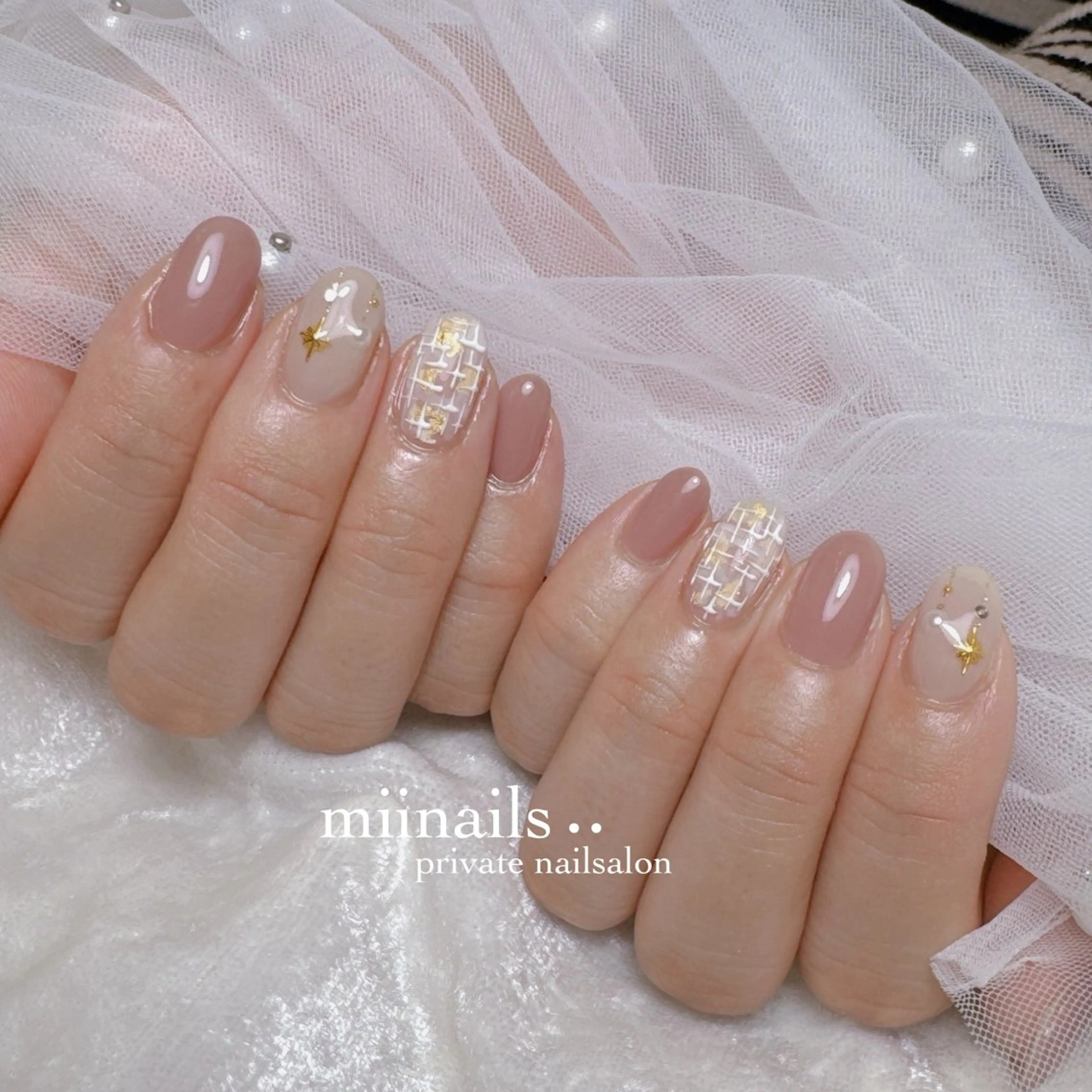 ネイル 韓国ネイル ツイードネイル ワンホンネイル ハンドネイル nailsalon miinailsのネイルデザイン