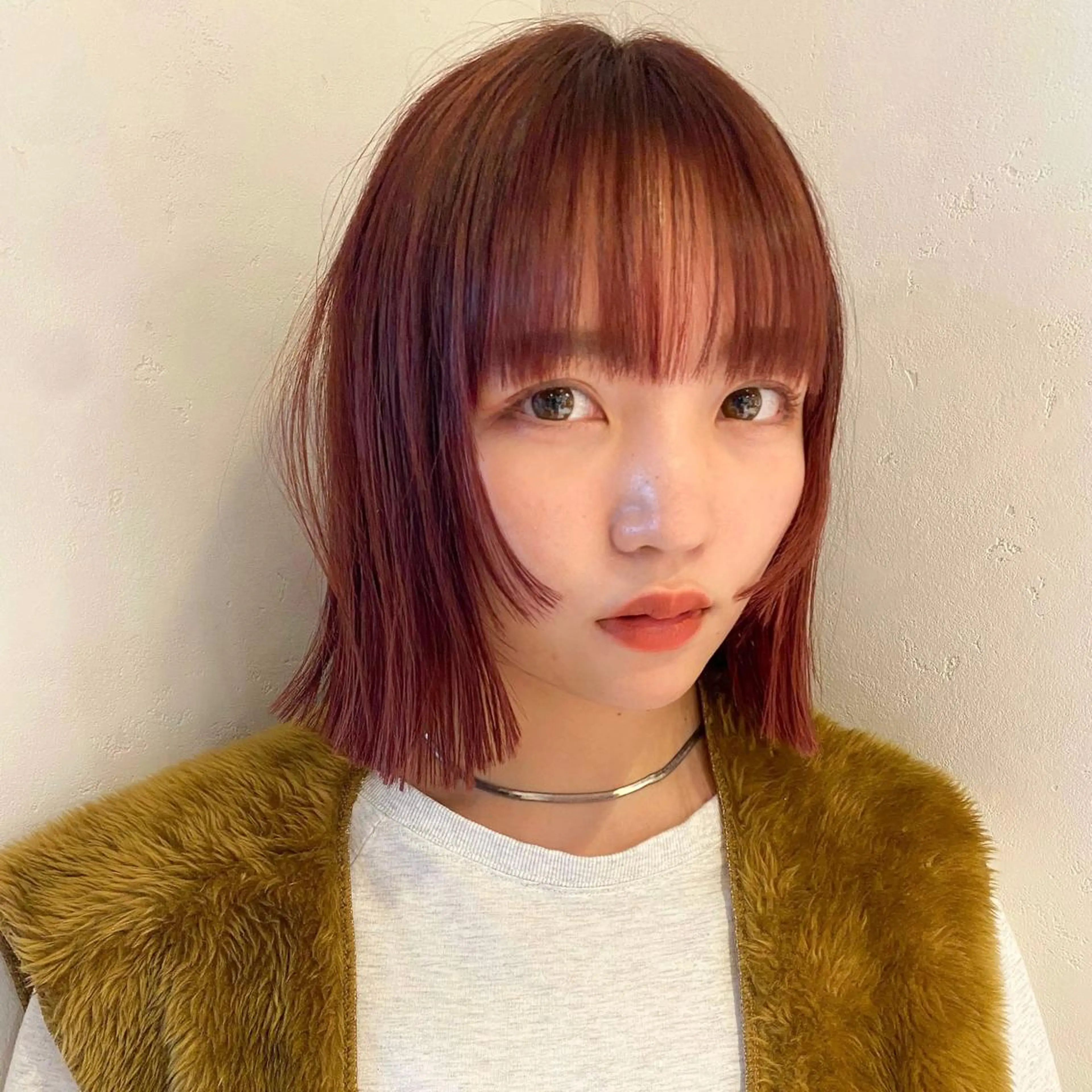 ミディアム カラー ブリーチ ブリーチなしカラー レッドカラー ボブ irwi/イルウィ所属・miku🎀門前仲町 ブリーチ・レイヤーのヘアスタイル